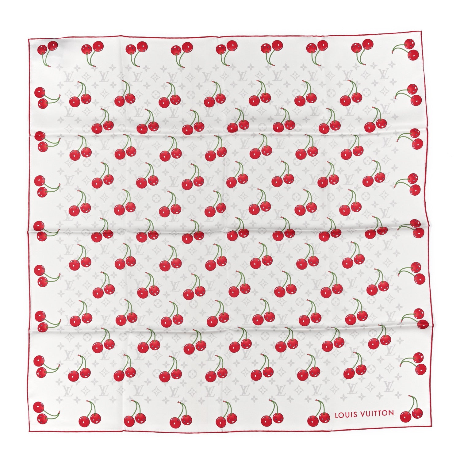 Louis Vuitton LV X TM Silk Monogram Cerises Square Scarf 90 White
