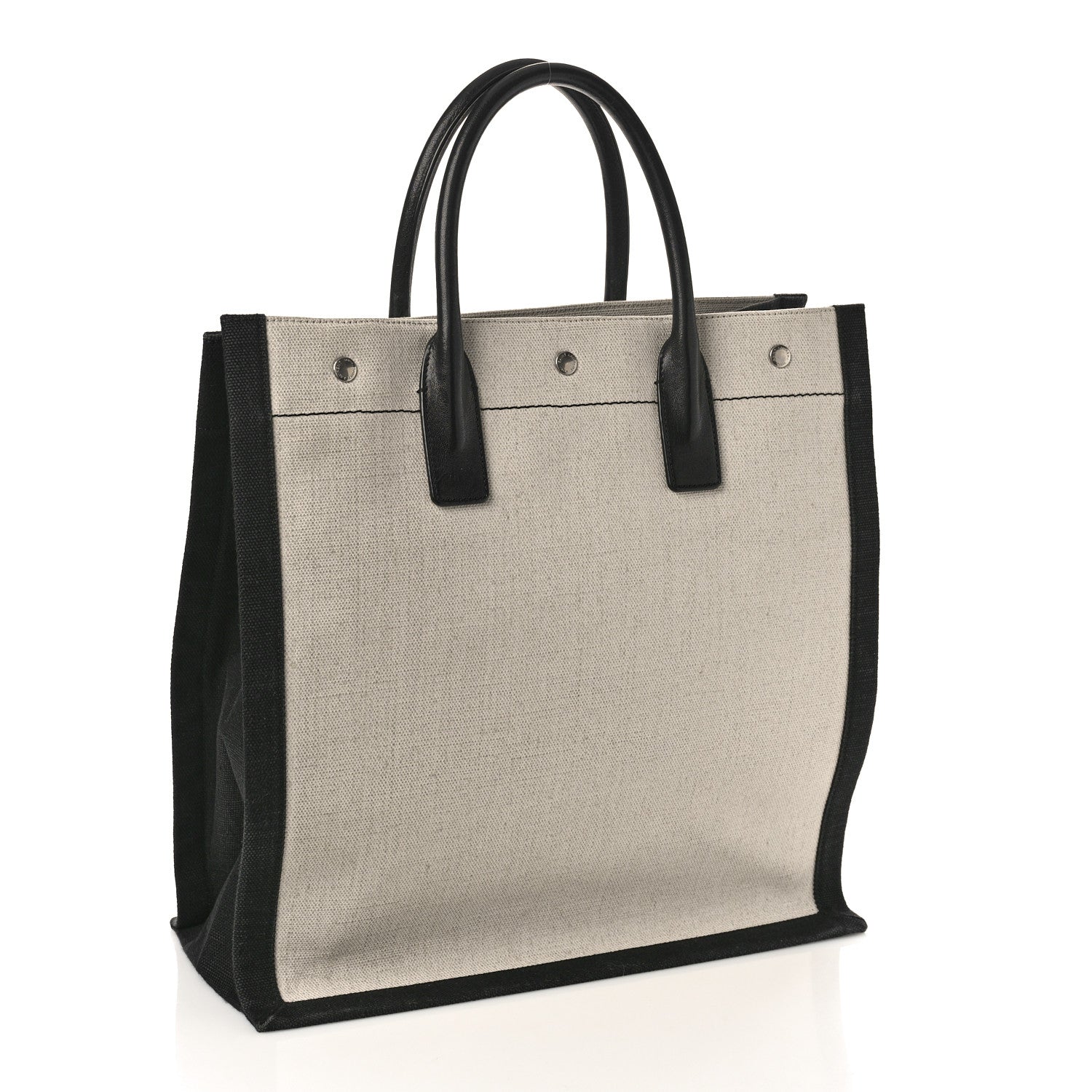 Saint Laurent Linen Calfskin Rive Gauche North South Tote White Black 2 of 8
