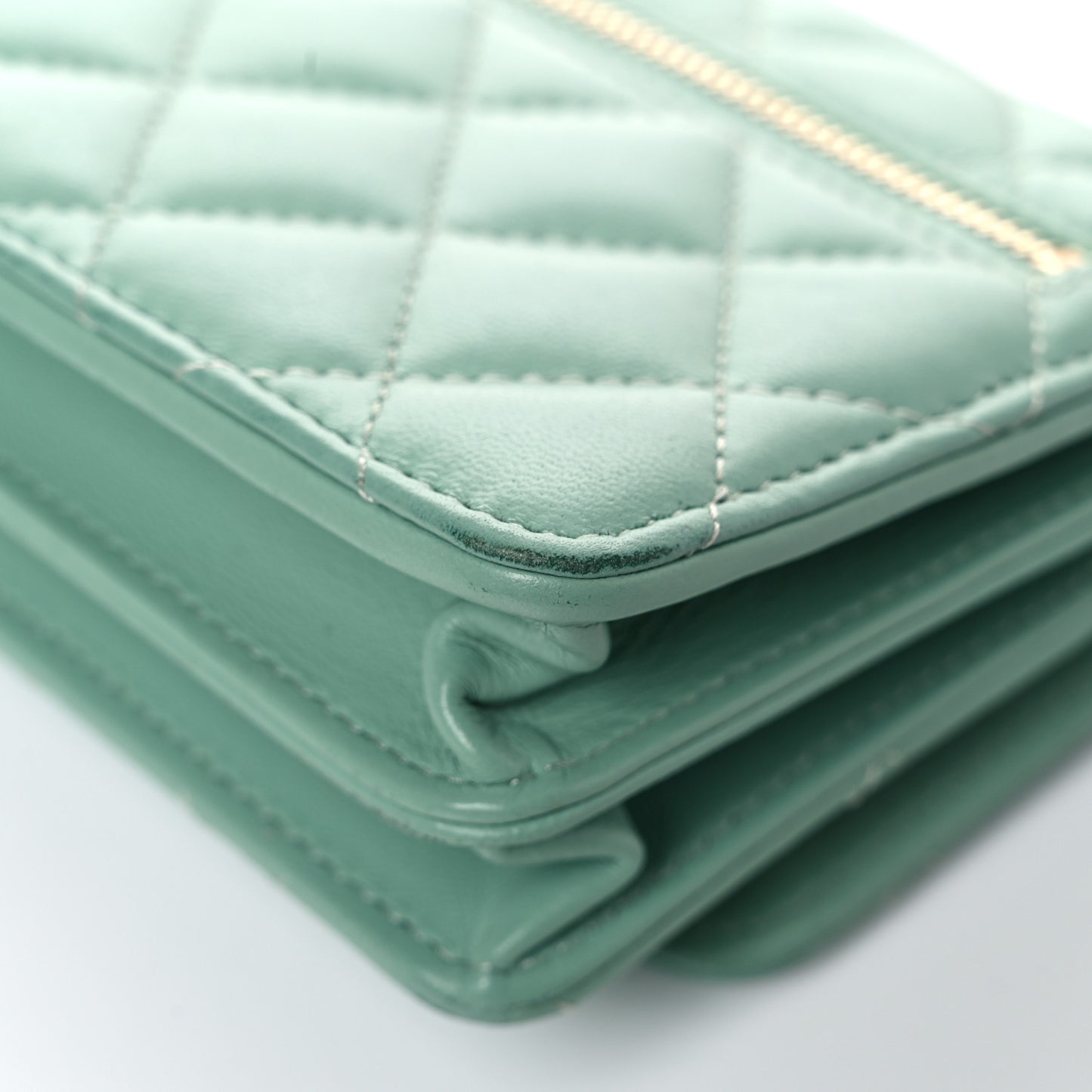 Lambskin Quilted Mini Wallet On Chain WOC Light Green