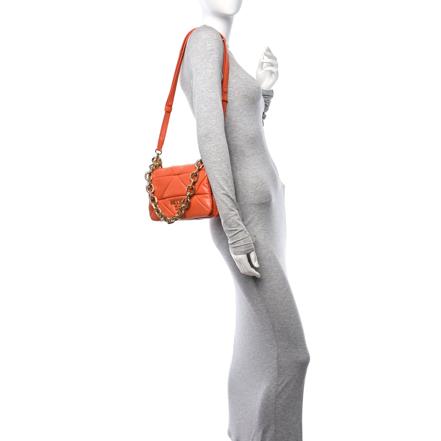 Nappa Triangle Quilted Medium Patchwork System Flap Bag Arancio