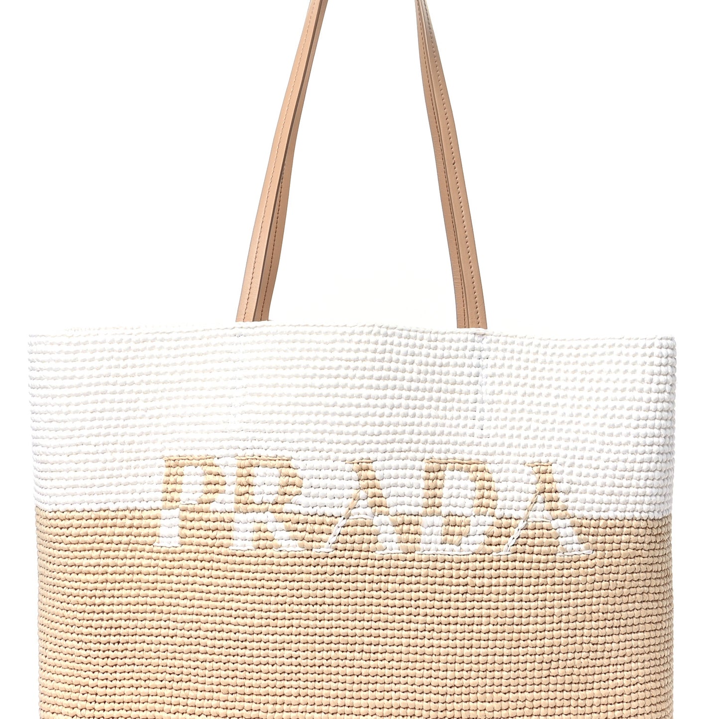 Yarn Raffia Effect Crochet Vitello Logo Shopping Tote Naturale White