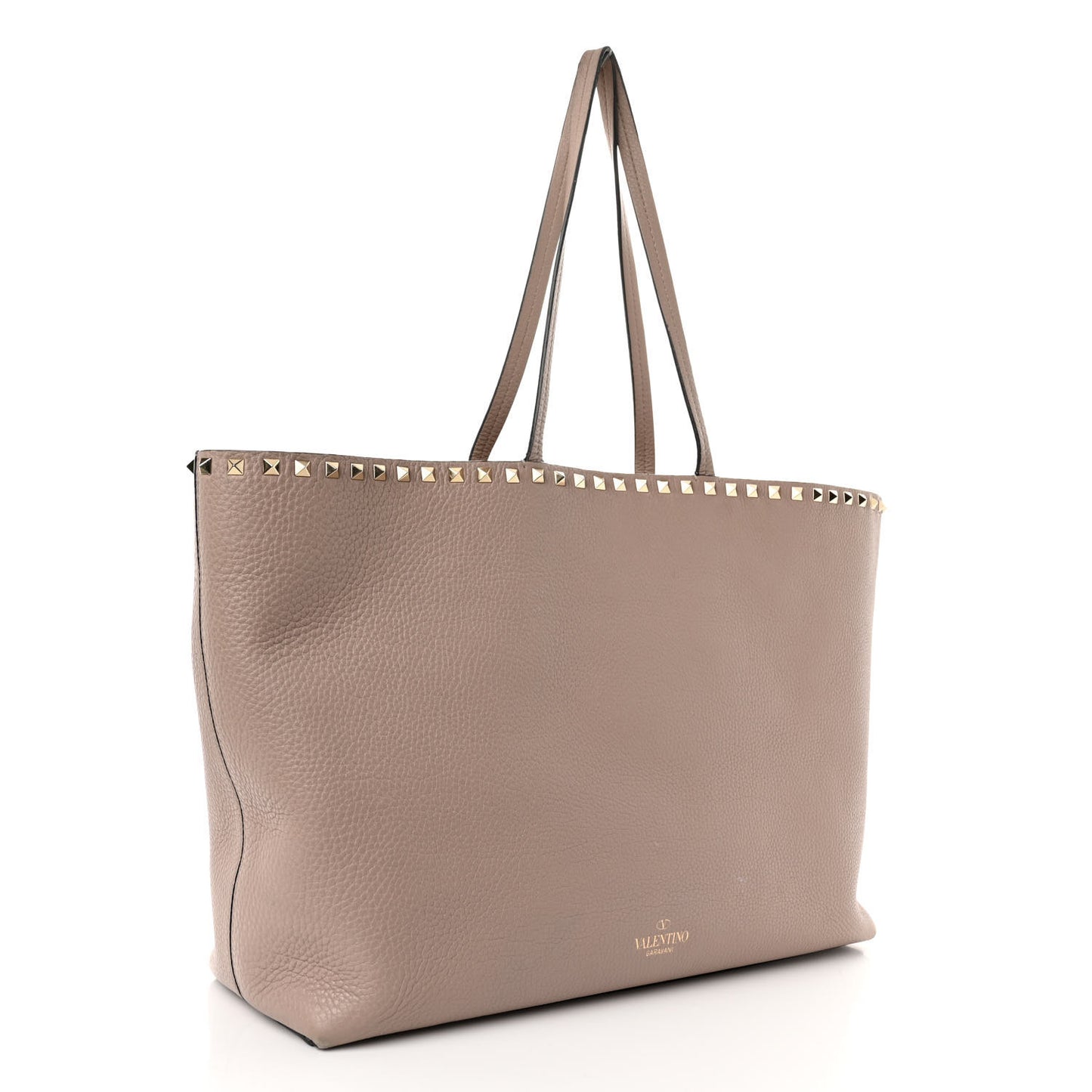 Grained Calfskin Rockstud Shoulder Tote Poudre