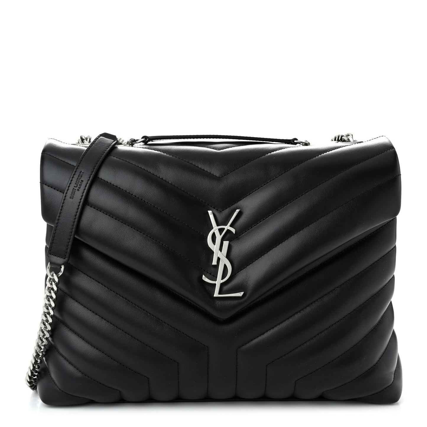 Calfskin Y Quilted Monogram Medium Loulou Chain Satchel Black