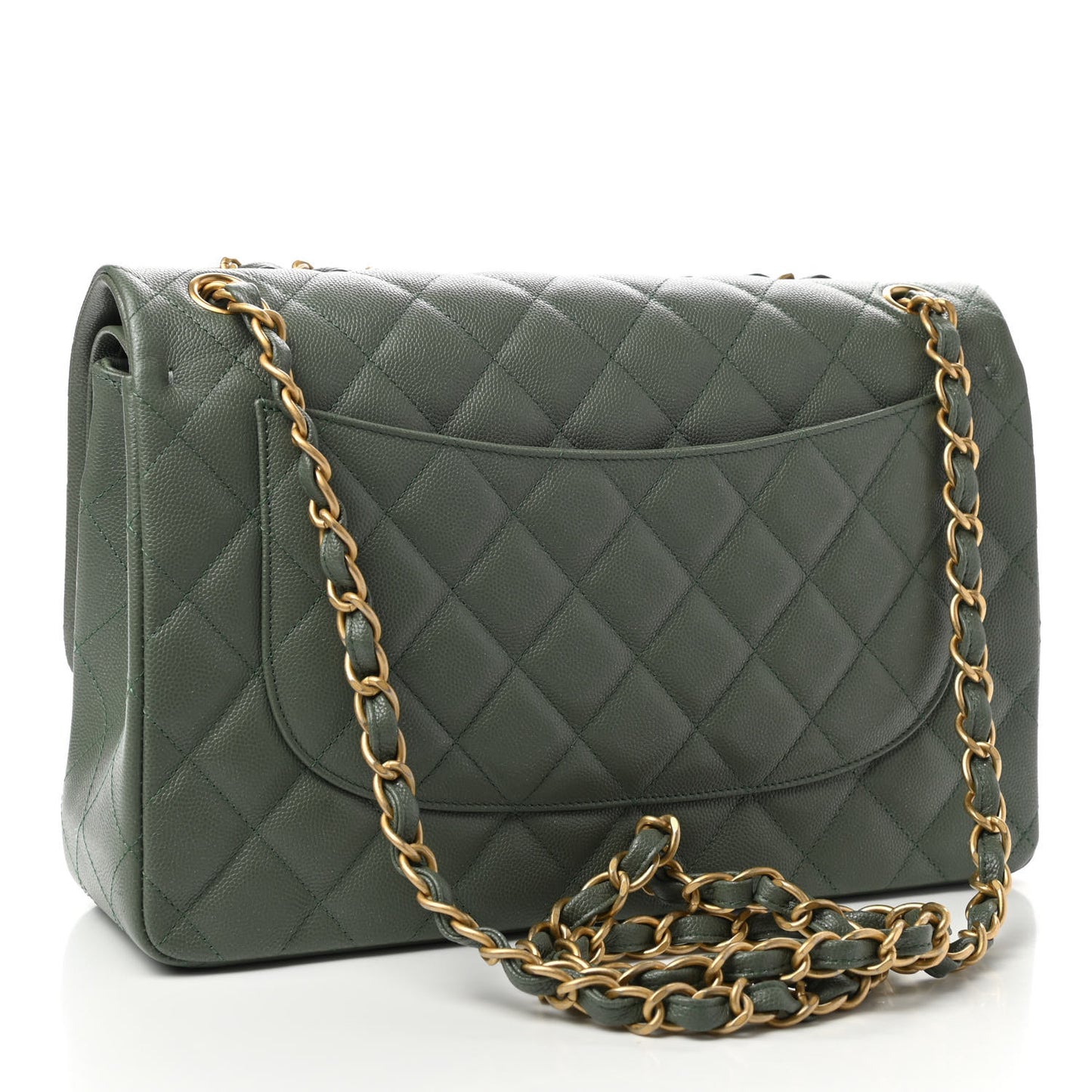 Caviar Quilted Jumbo Double Flap Dark Green