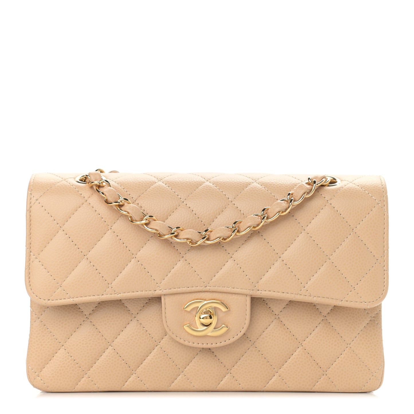 Caviar Quilted Small Double Flap Beige