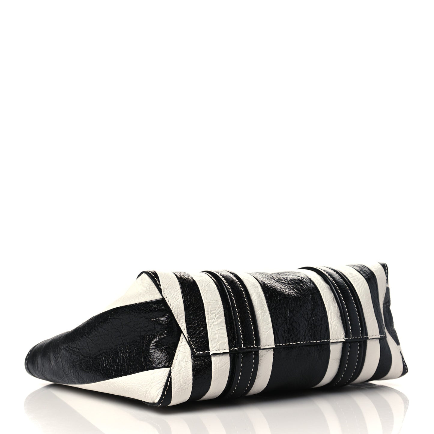 Agneau Arena Striped Patchwork Small Barbes East West Shopper Black White