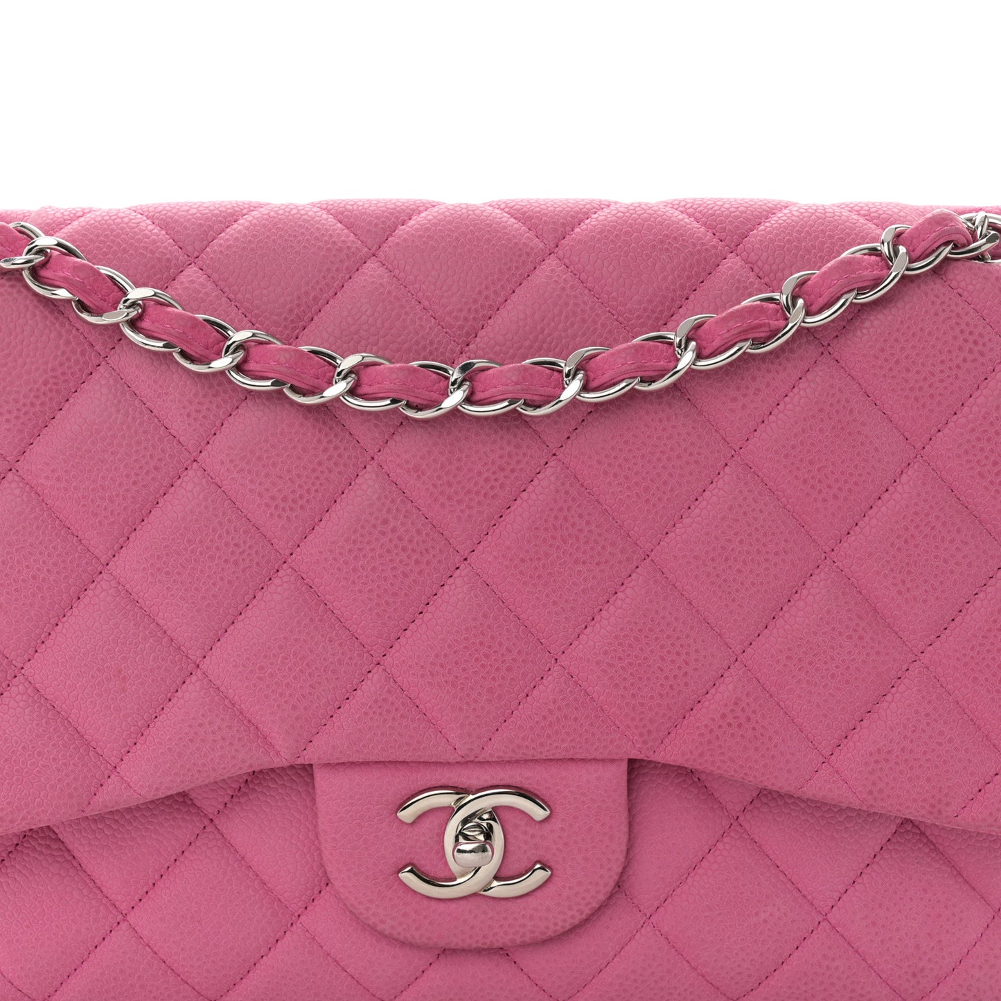 Iridescent Caviar Quilted Jumbo Double Flap Pink