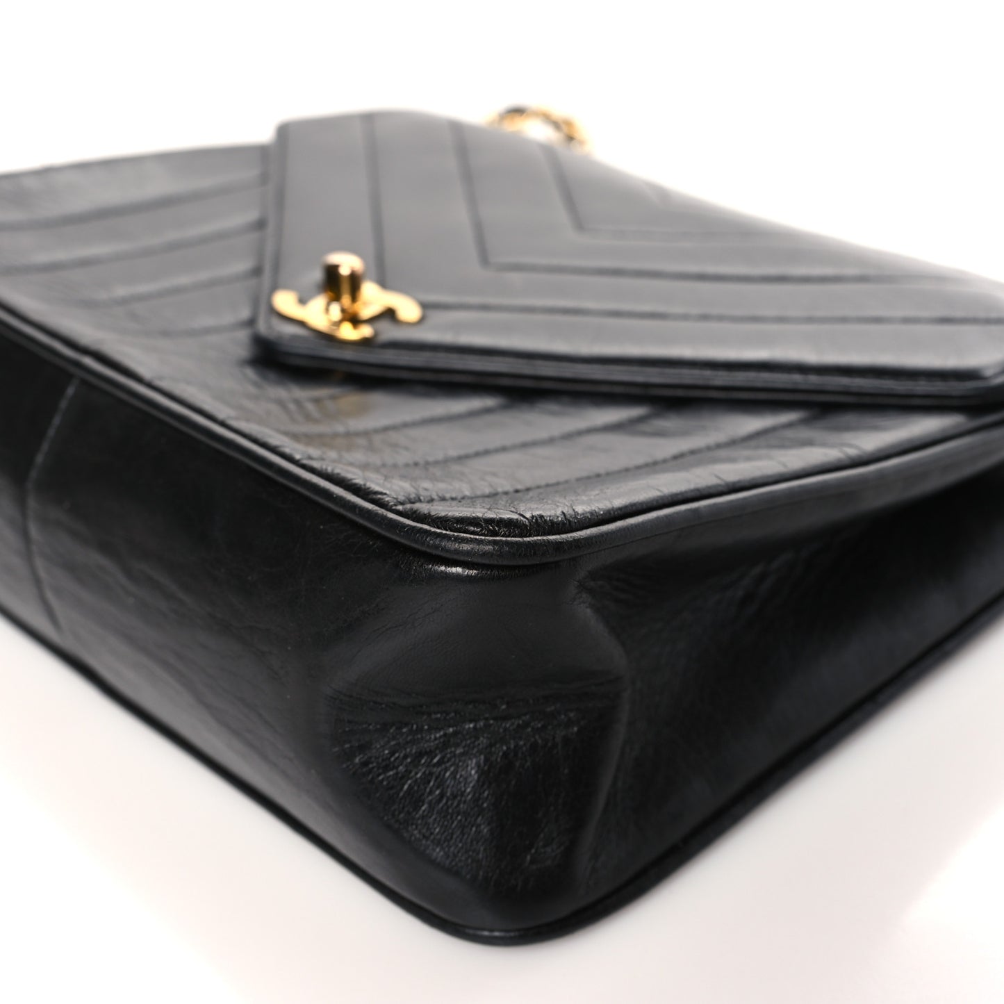 Lambskin Chevron Quilted Envelope Single Flap Black