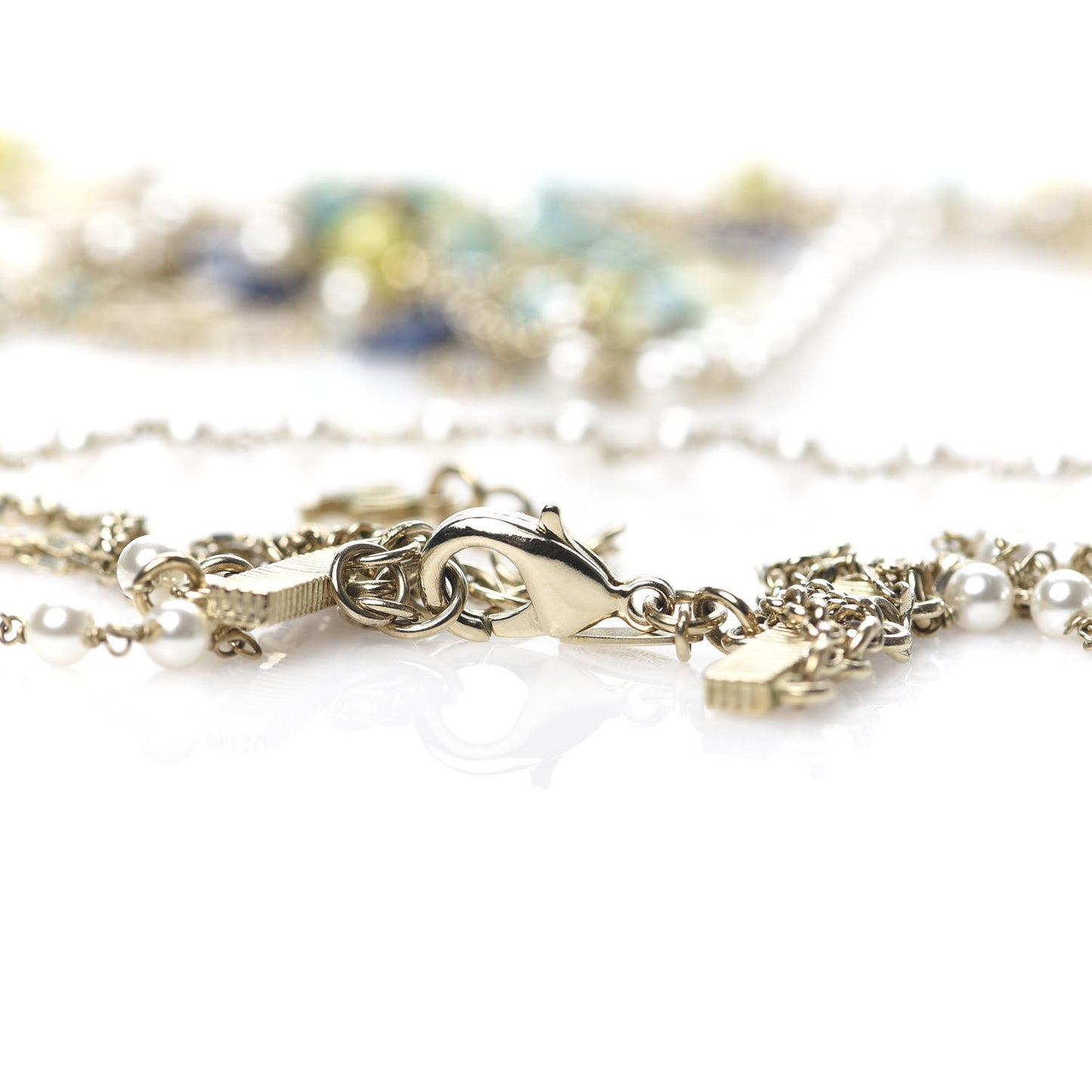 Pearl Beaded Resin CC Multi Strand Long Necklace Silver Nacre