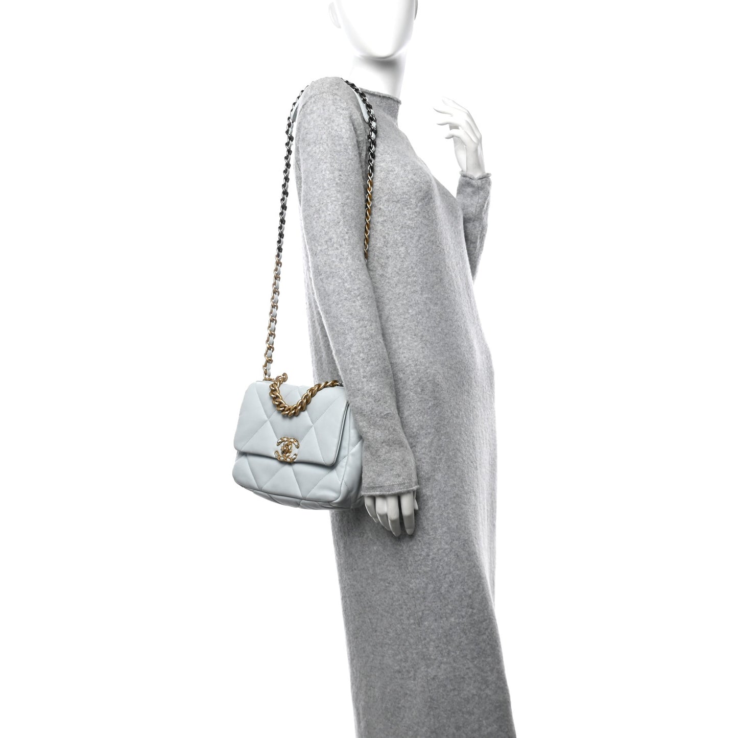 Lambskin Quilted Medium Chanel 19 Flap Light Blue