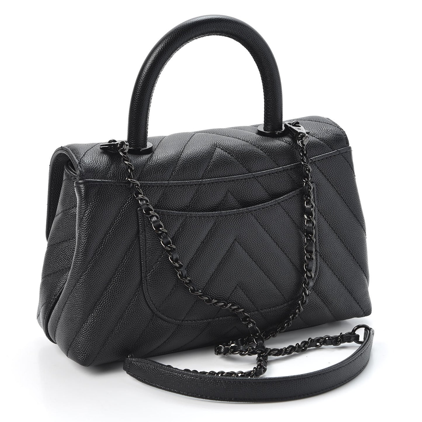 Caviar Chevron Quilted Mini Coco Handle Flap So Black
