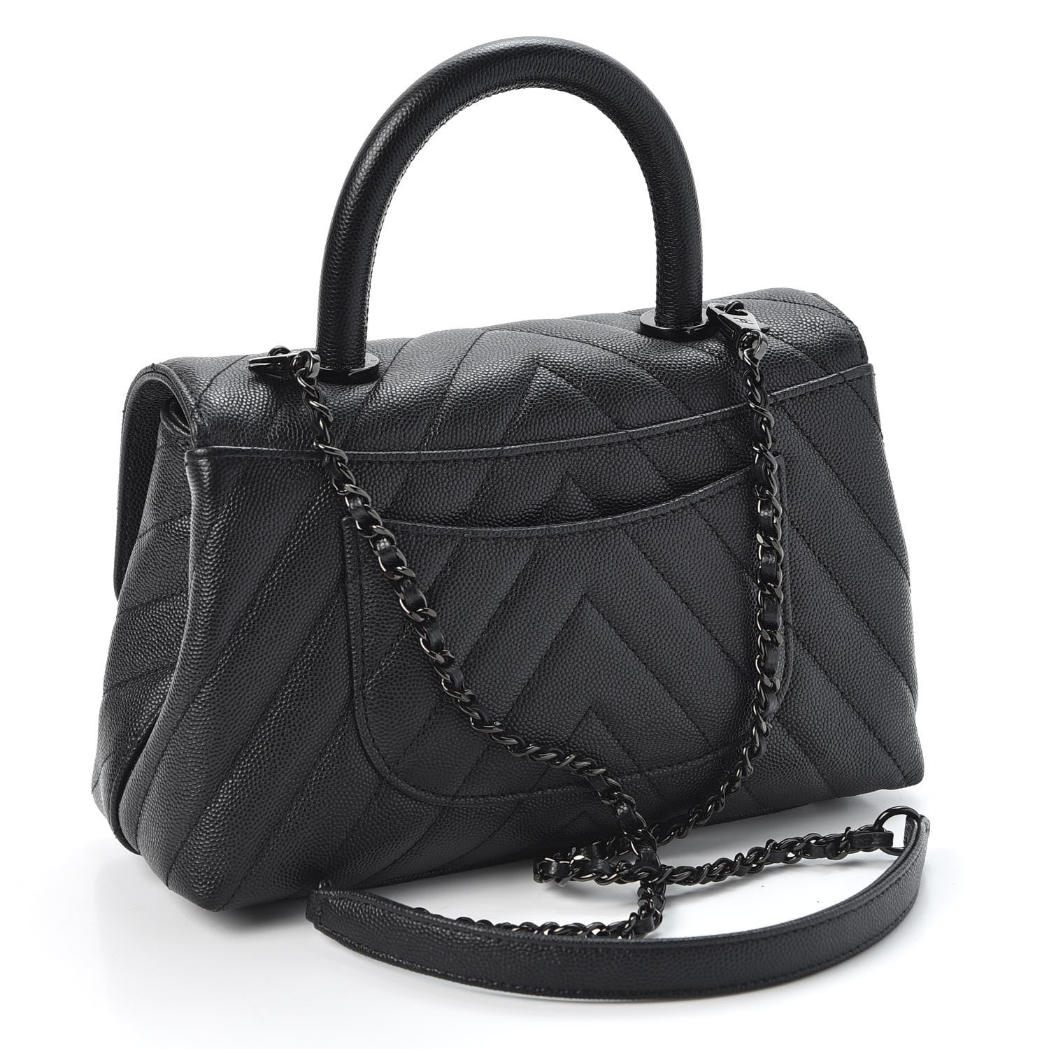 Chanel Caviar Chevron Quilted Mini Coco Handle Flap So Black 2 of 10