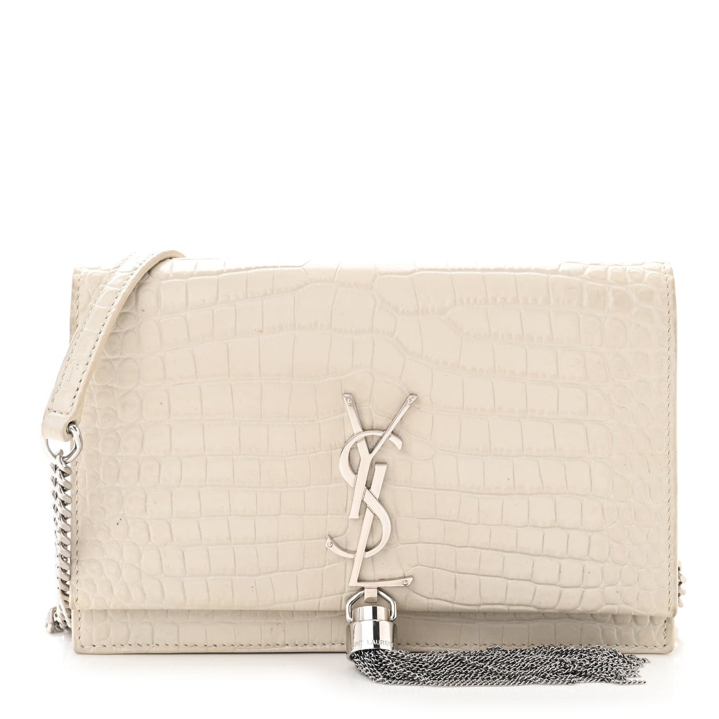 Calfskin Crocodile Embossed Kate Monogram Tassel Chain Wallet Crema Soft