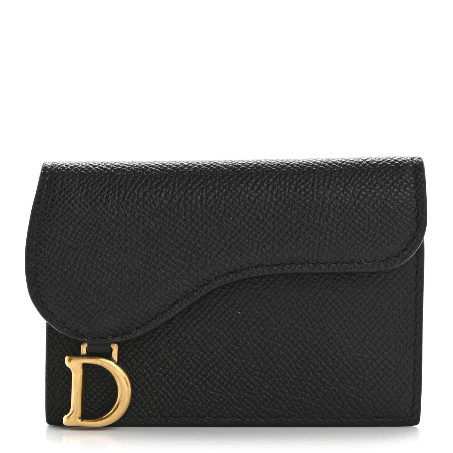 Grained Calfskin Saddle Card Holder Black