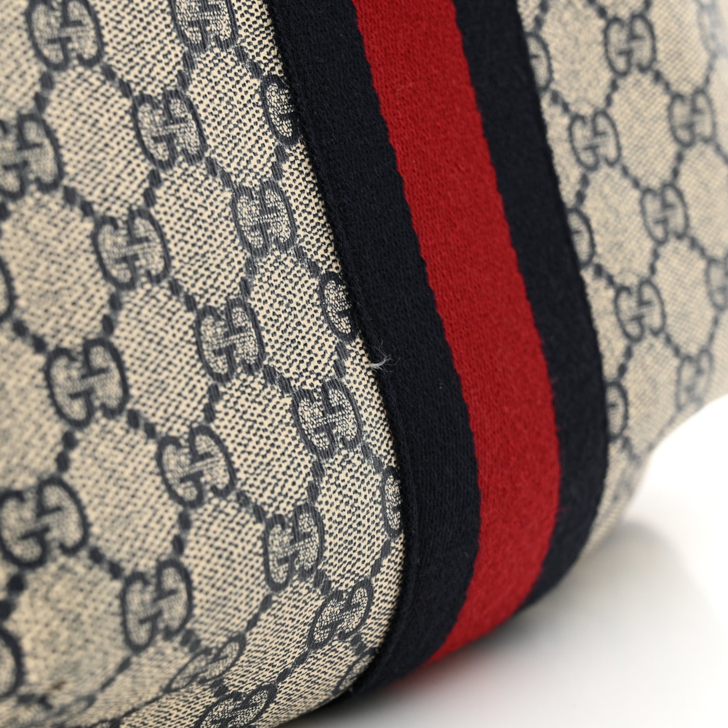 GG Supreme Monogram Textured Dollar Calfskin Web Small Ophidia Half Moon Hobo Beige Blue