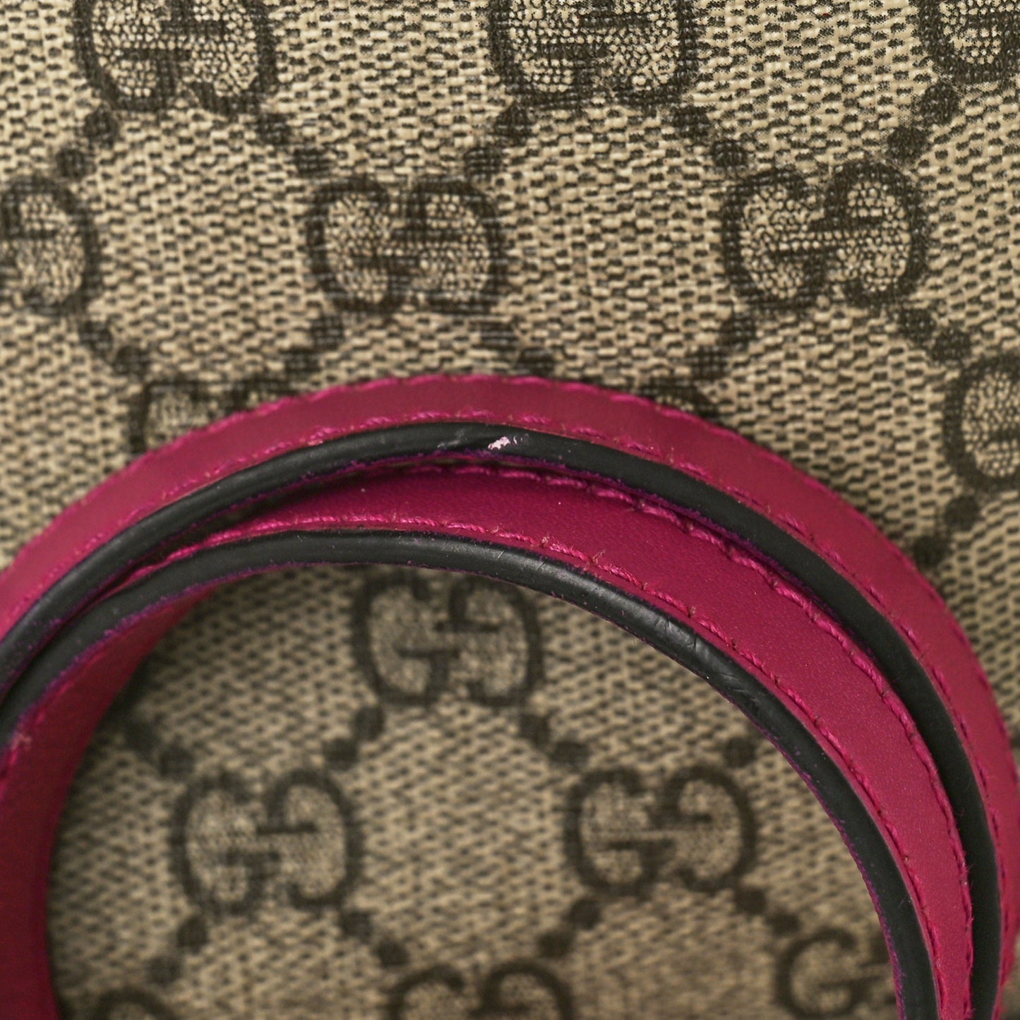 GG Supreme Monogram Moon Calfskin Small Zip Top Tote Beige Ebony Hibiscus Red New Rosette