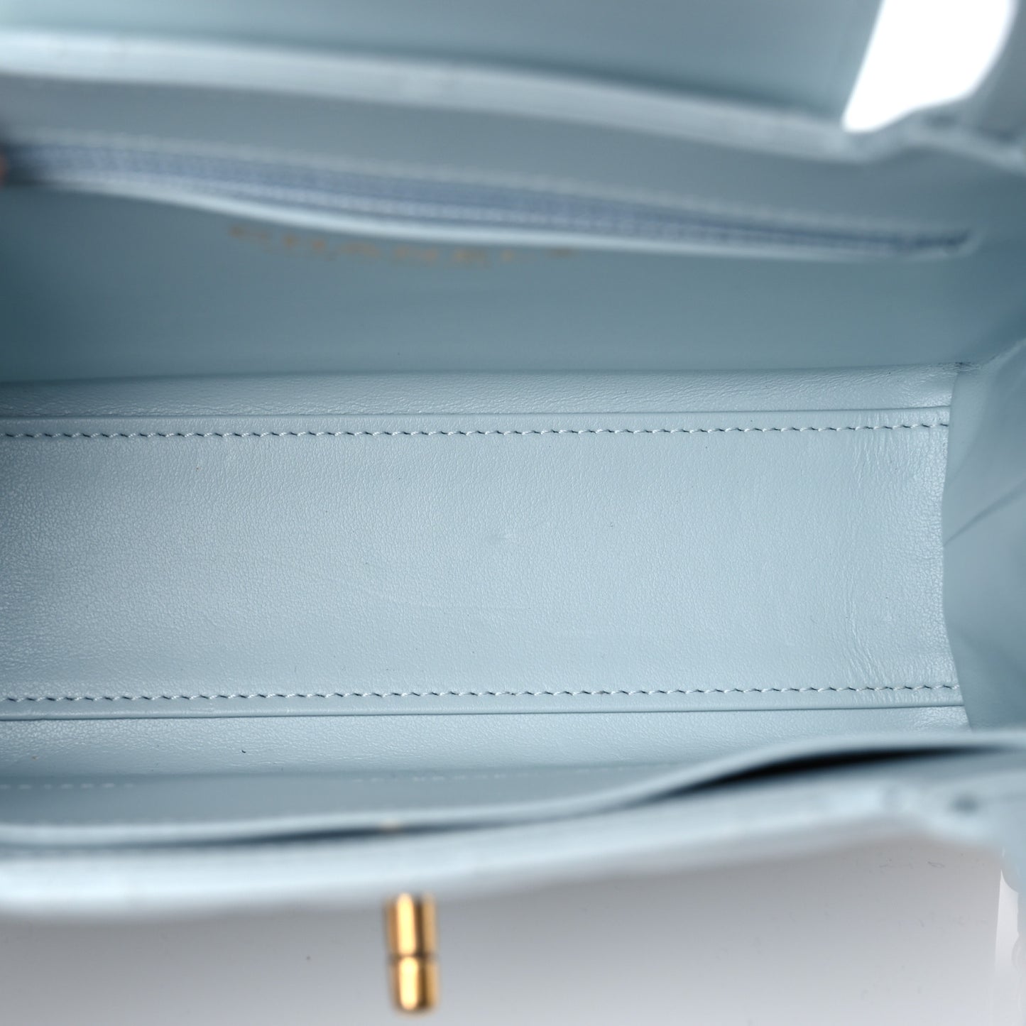 Shiny Aged Calfskin Quilted Nano Kelly Shopper Light Blue