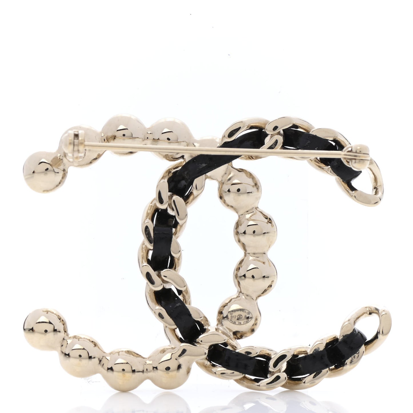Lambskin Pearl CC Chain Brooch Black Gold