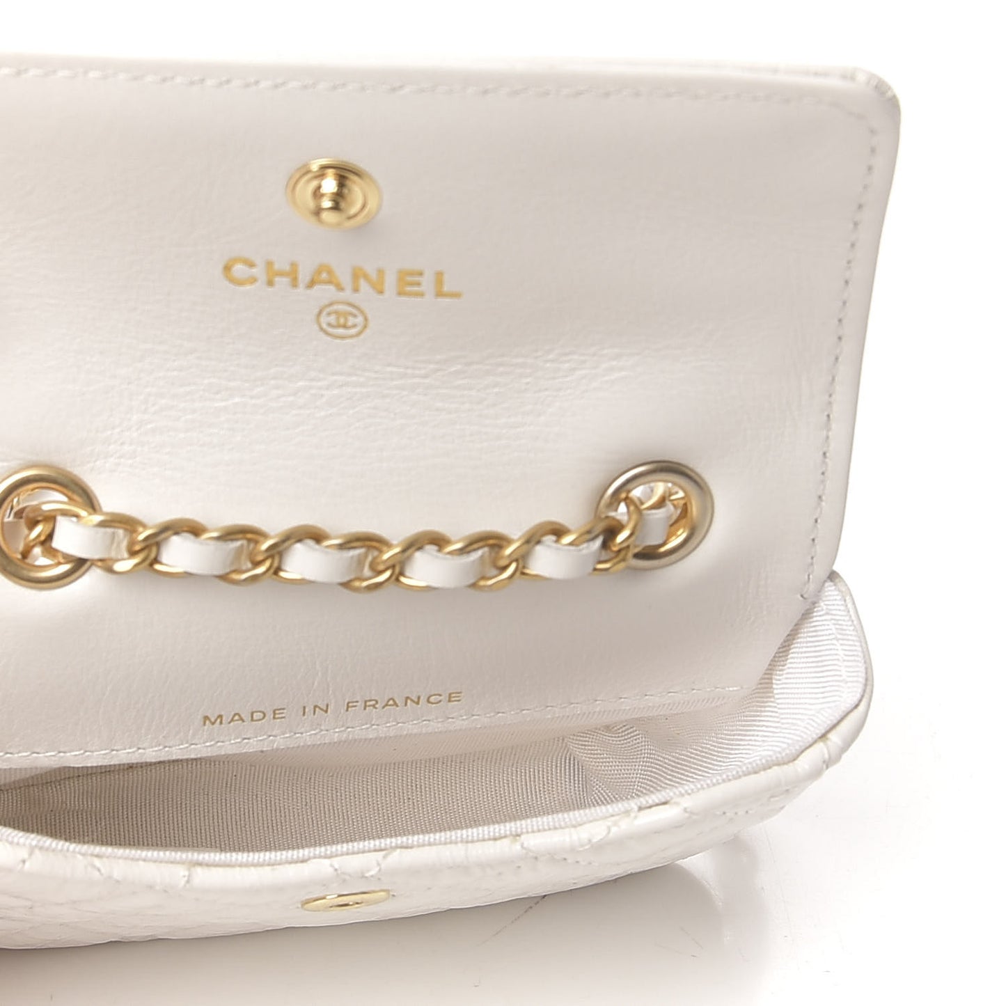 Shiny Aged Calfskin Quilted Waist Belt Bag White