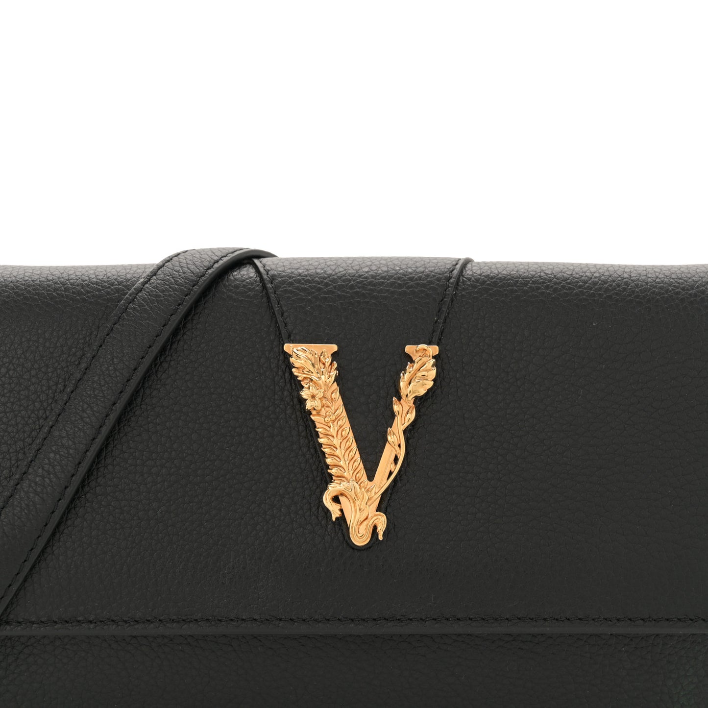 Grained Calfskin Virtus Wallet On Chain Black
