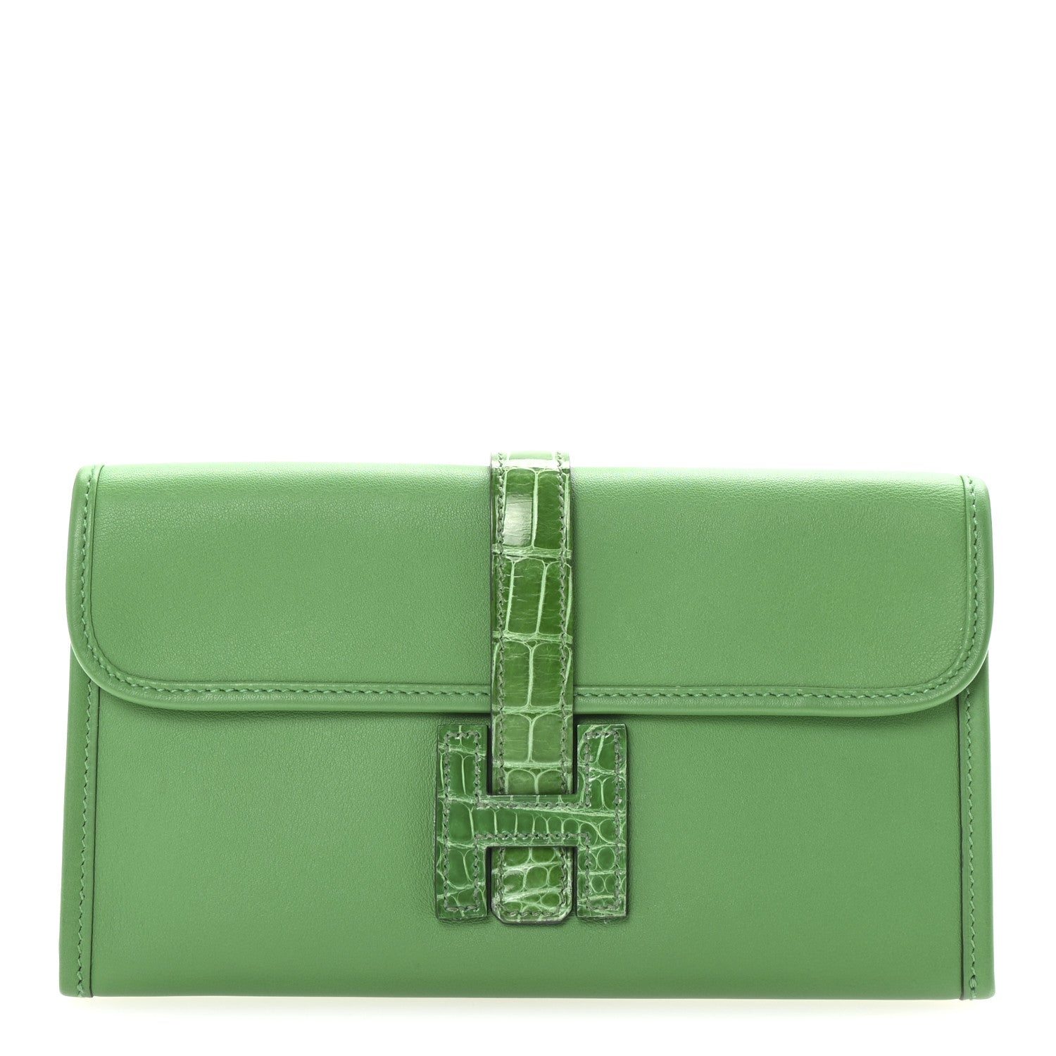 Hermes Swift Alligator Jige Touch Duo Clutch Bambou Cactus 1718711