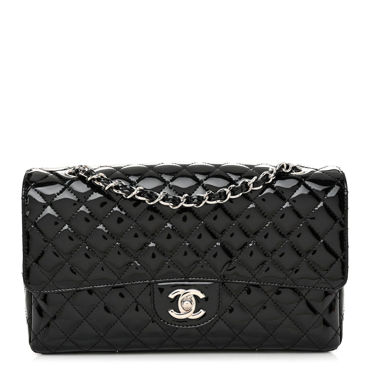 Patent Quilted Secret Label Medium Flap Black