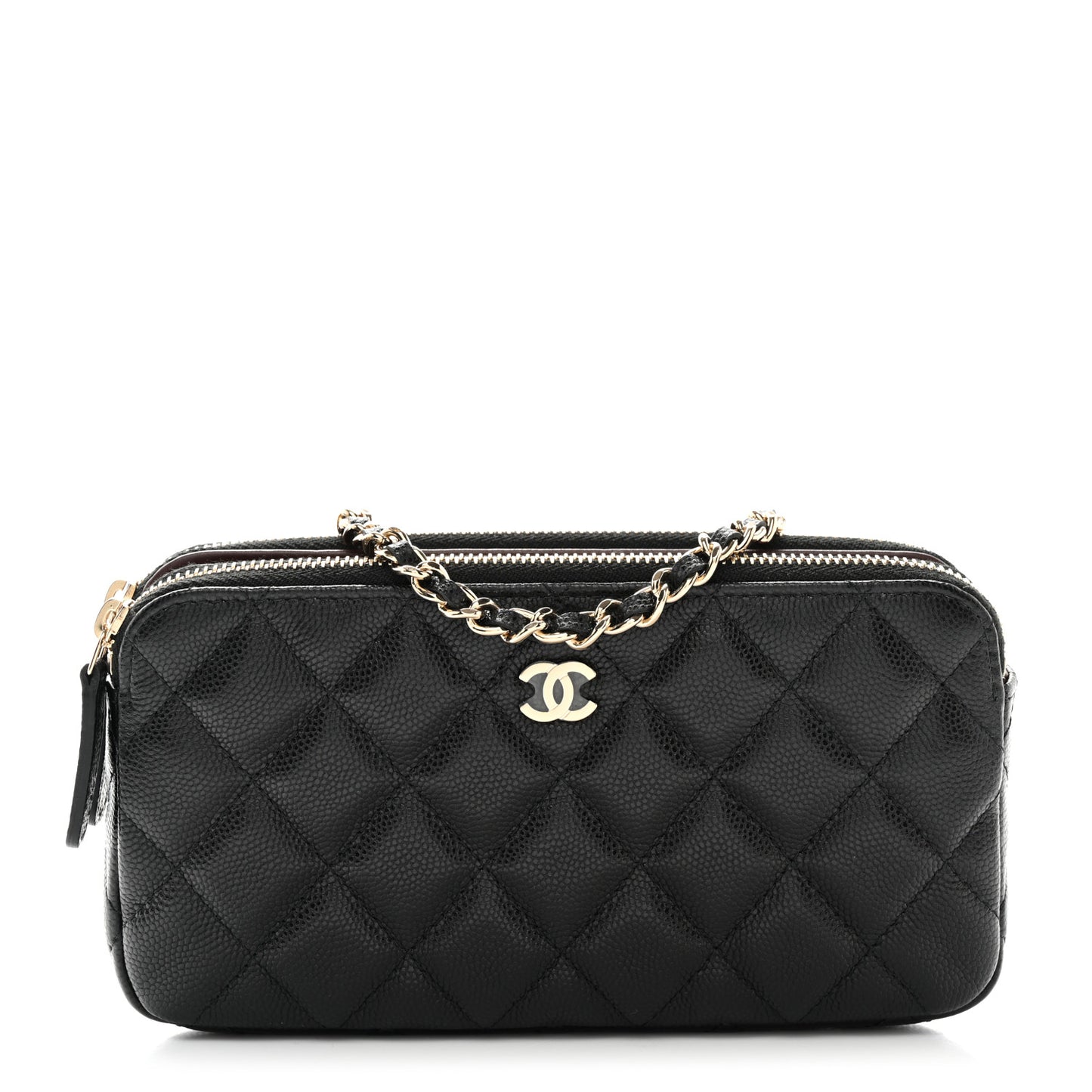 Caviar Quilted Small Clutch With Chain Black