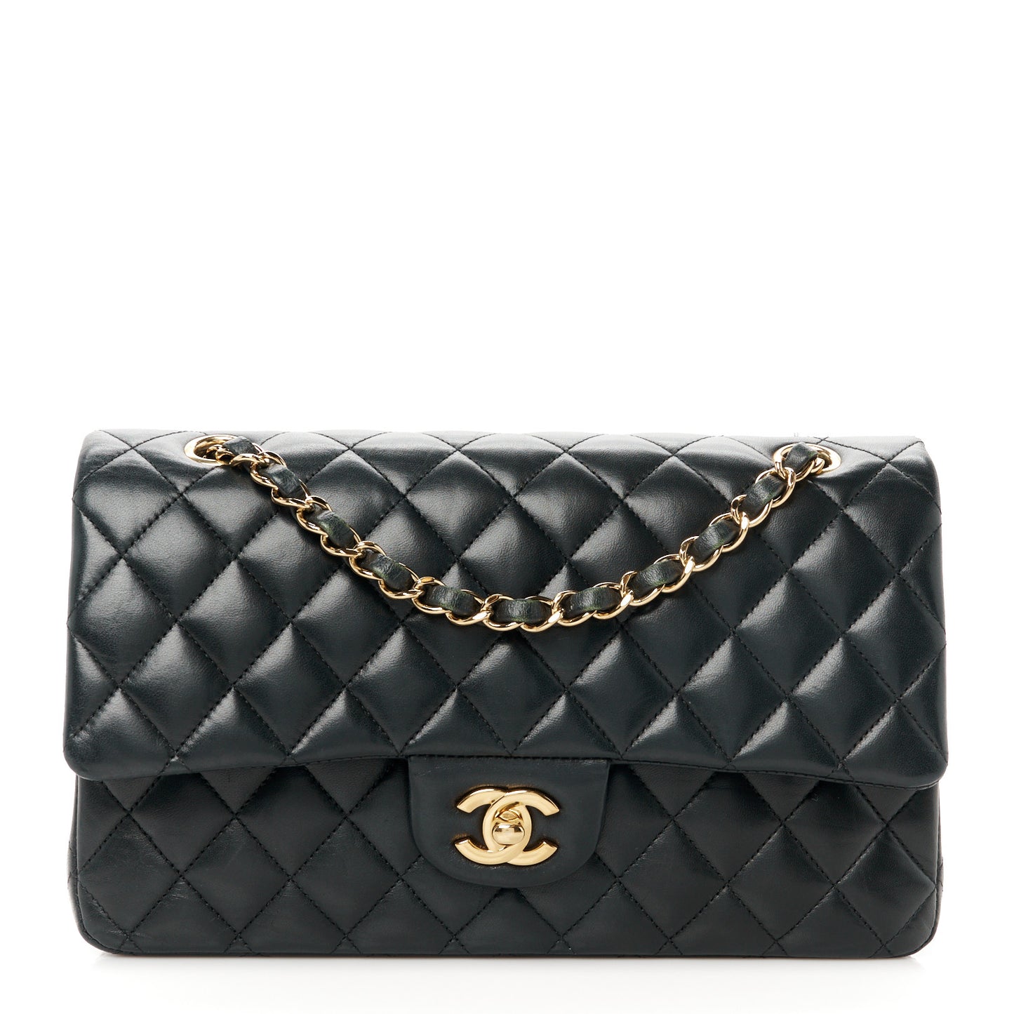 Lambskin Quilted Medium Double Flap Black
