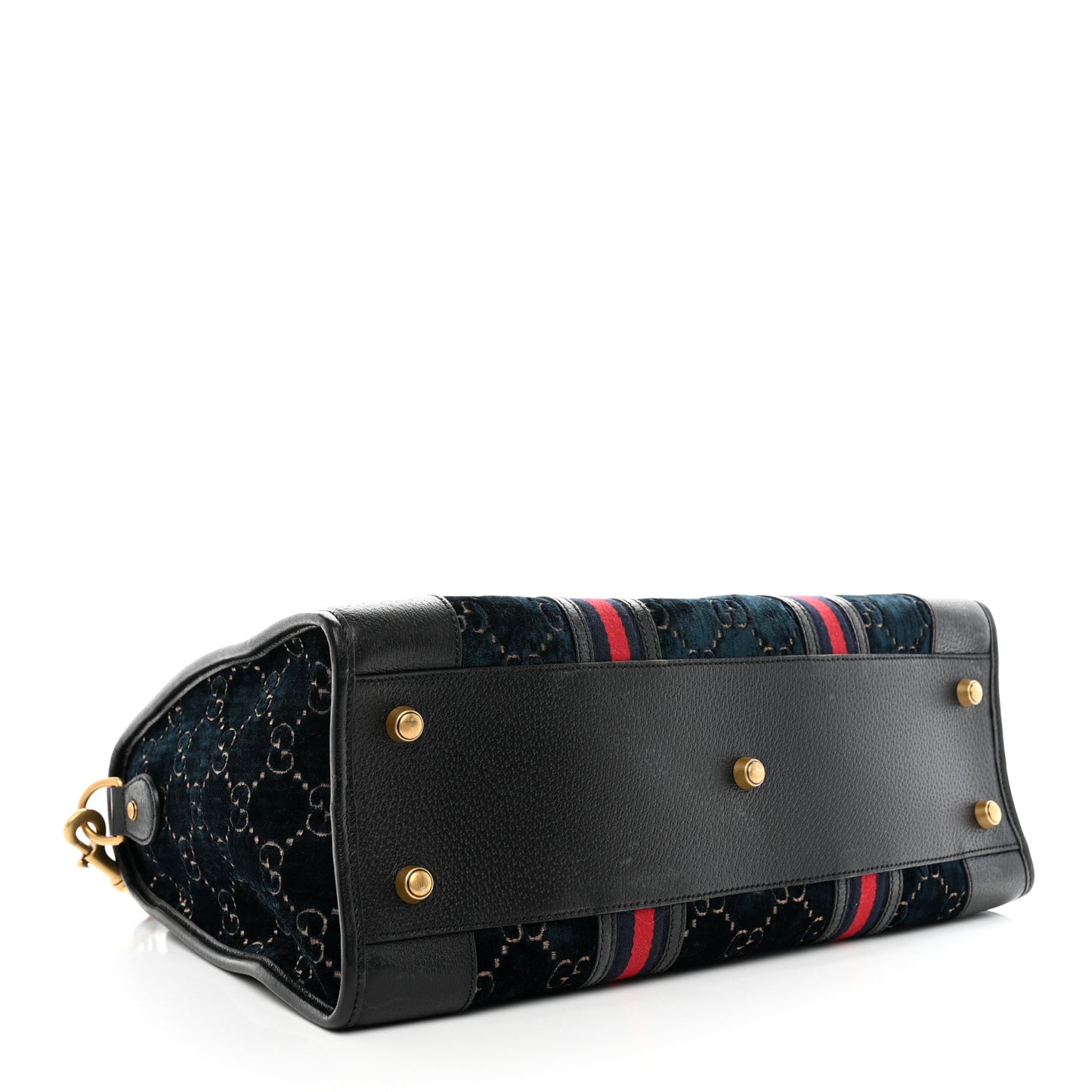 Velvet GG Monogram Textured Calfskin Web Medium Duffle Bag Blue Beige Black
