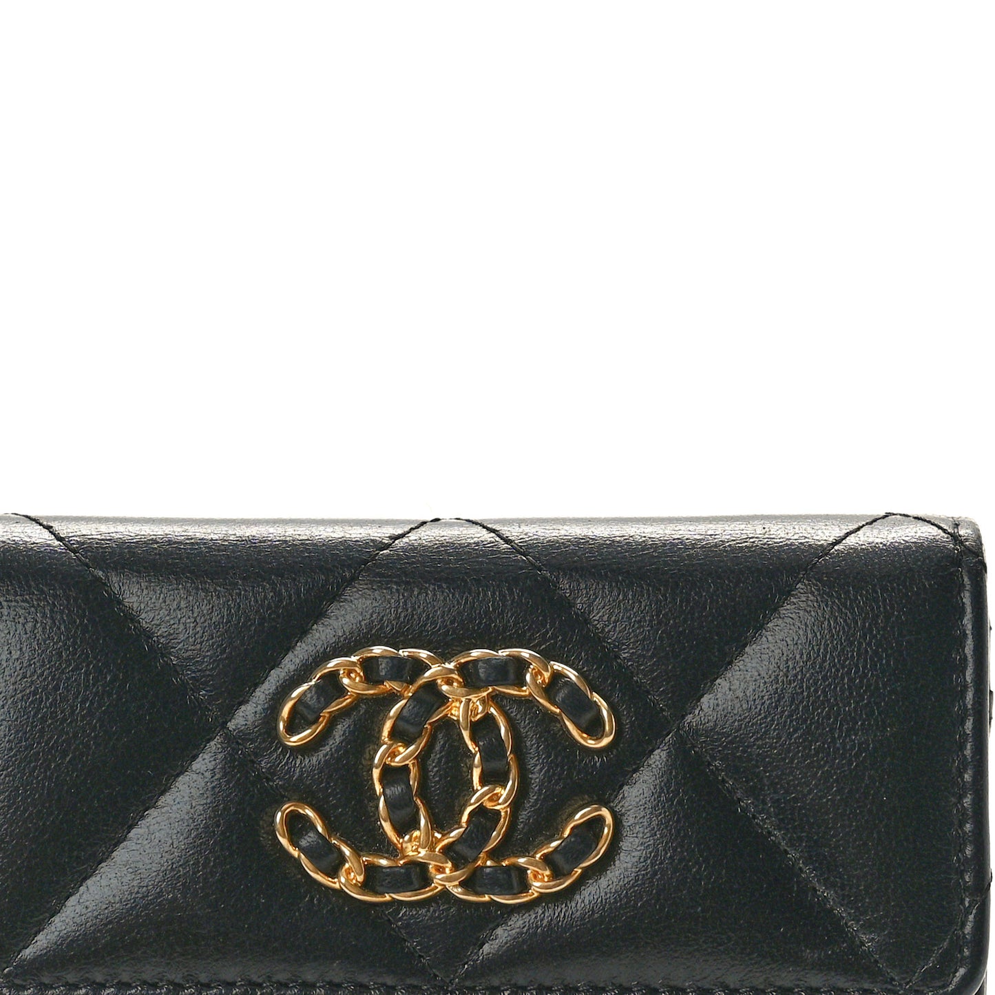 Lambskin Quilted Chanel 19 Flap Card Holder Black