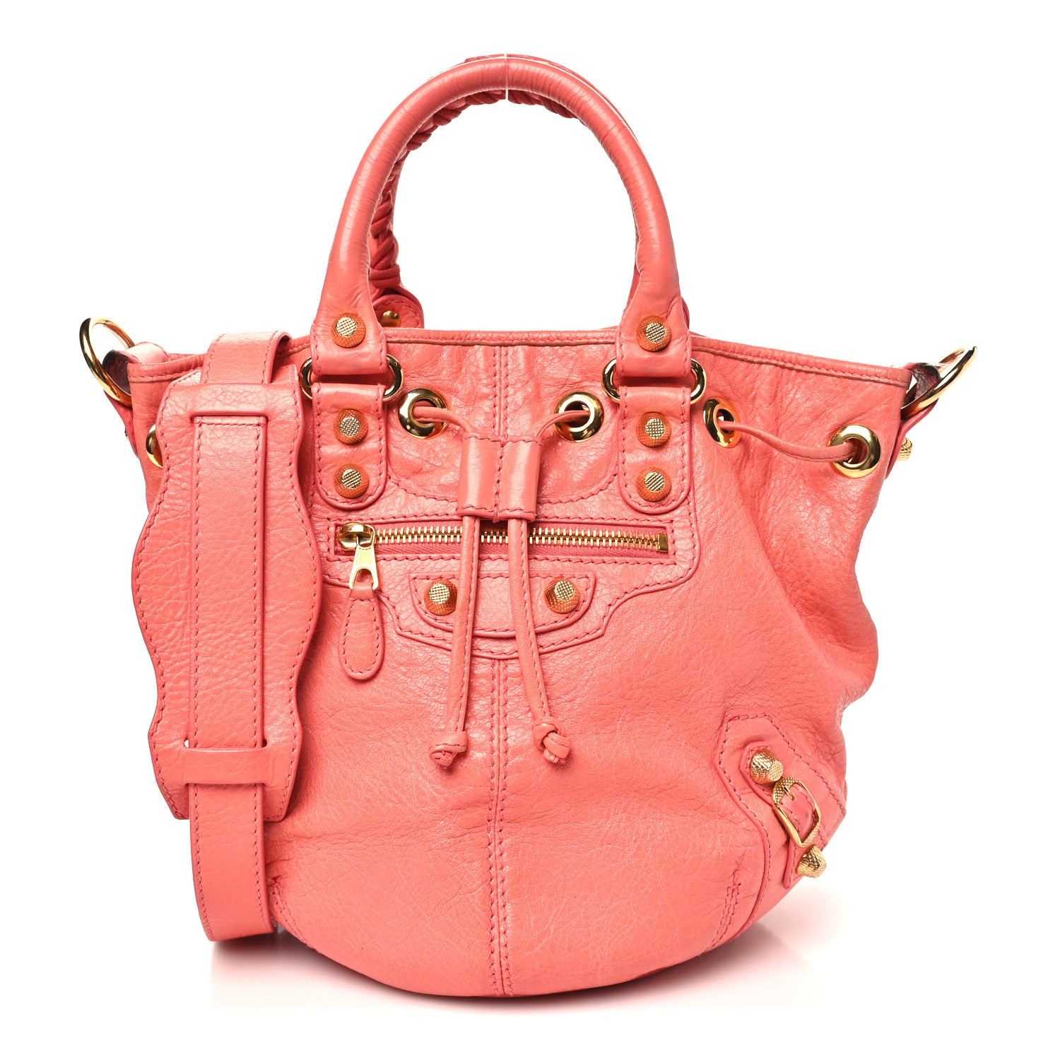 Balenciaga Agneau Giant 12 Gold Hardware Mini Pompon Rose Azalee