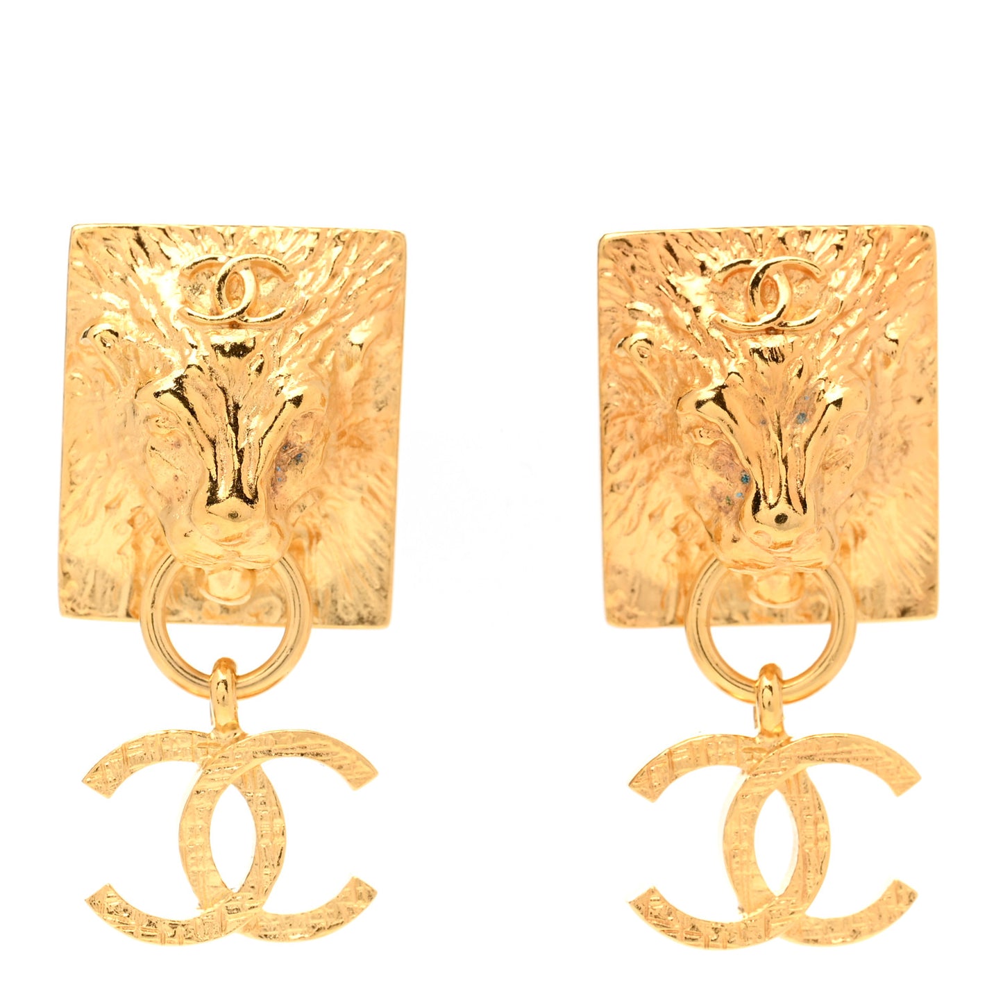 Metal CC Lion Earrings Gold