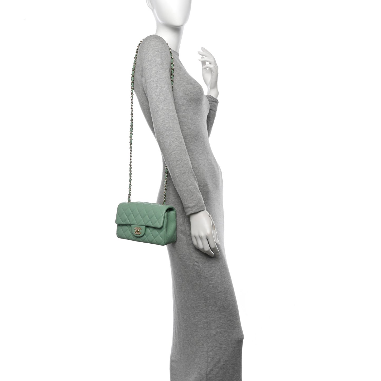 Lambskin Quilted Mini Rectangular Flap Light Green