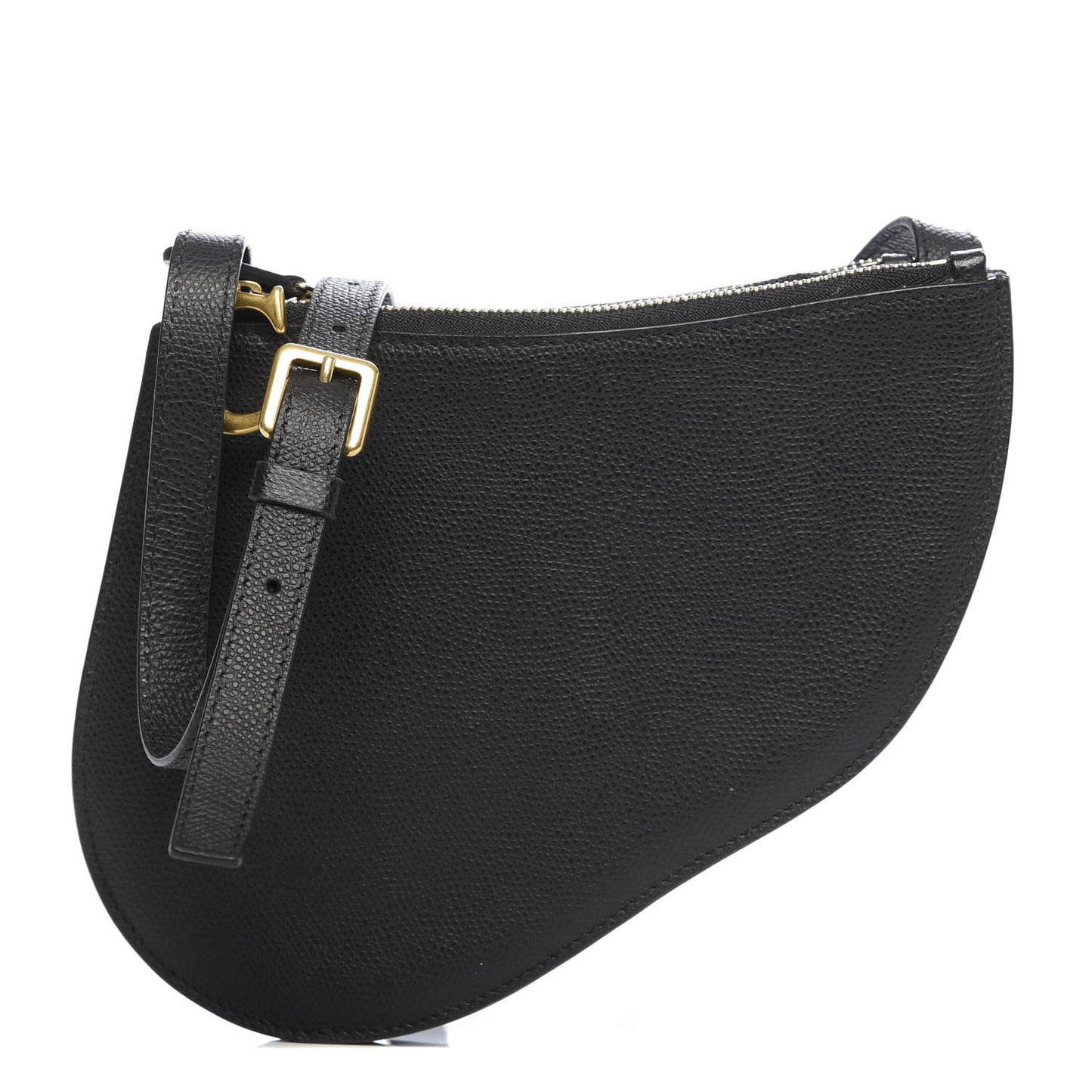 Grained Calfskin Saddle Pouch With Strap Black