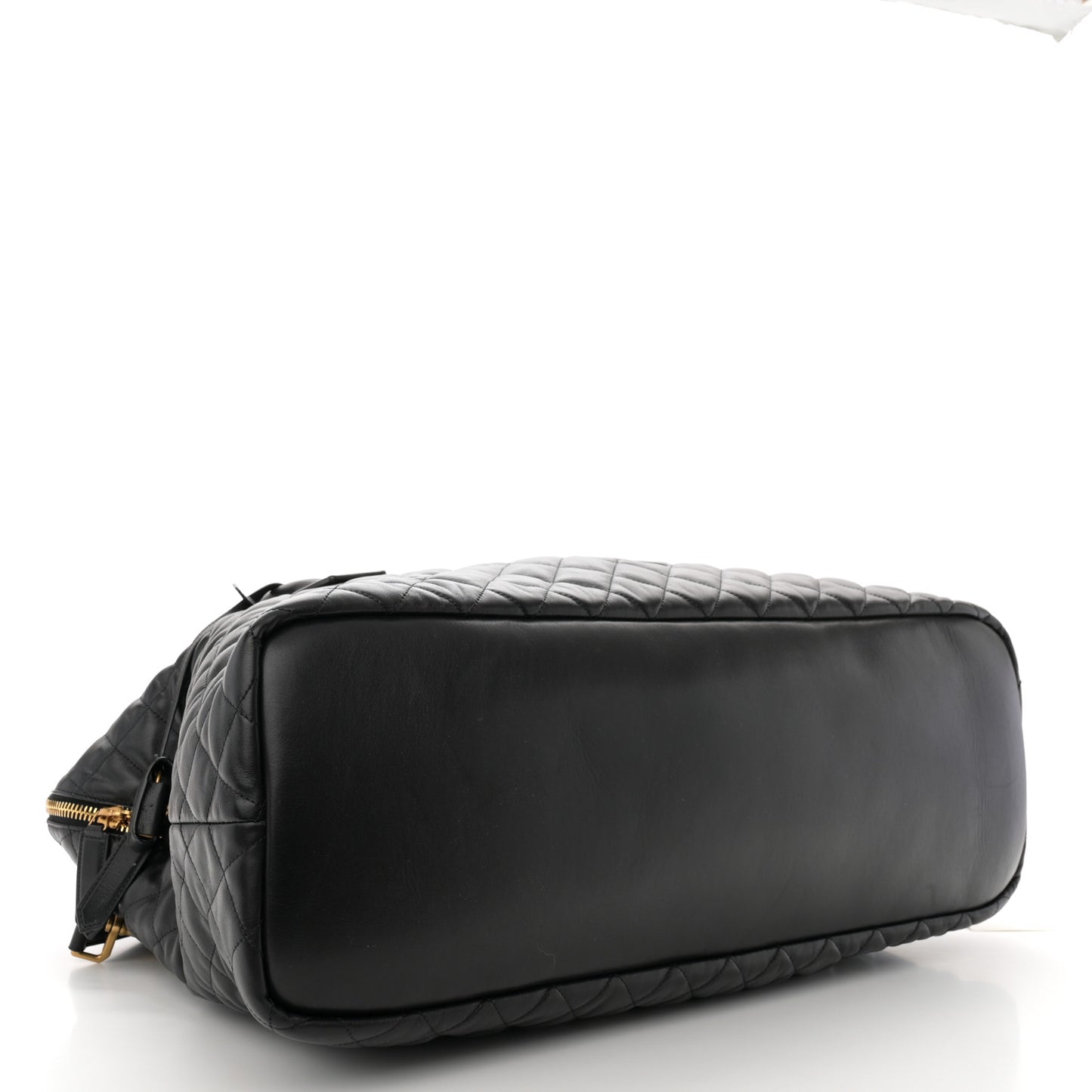 Calfskin Quilted ES Giant Travel Bag Black