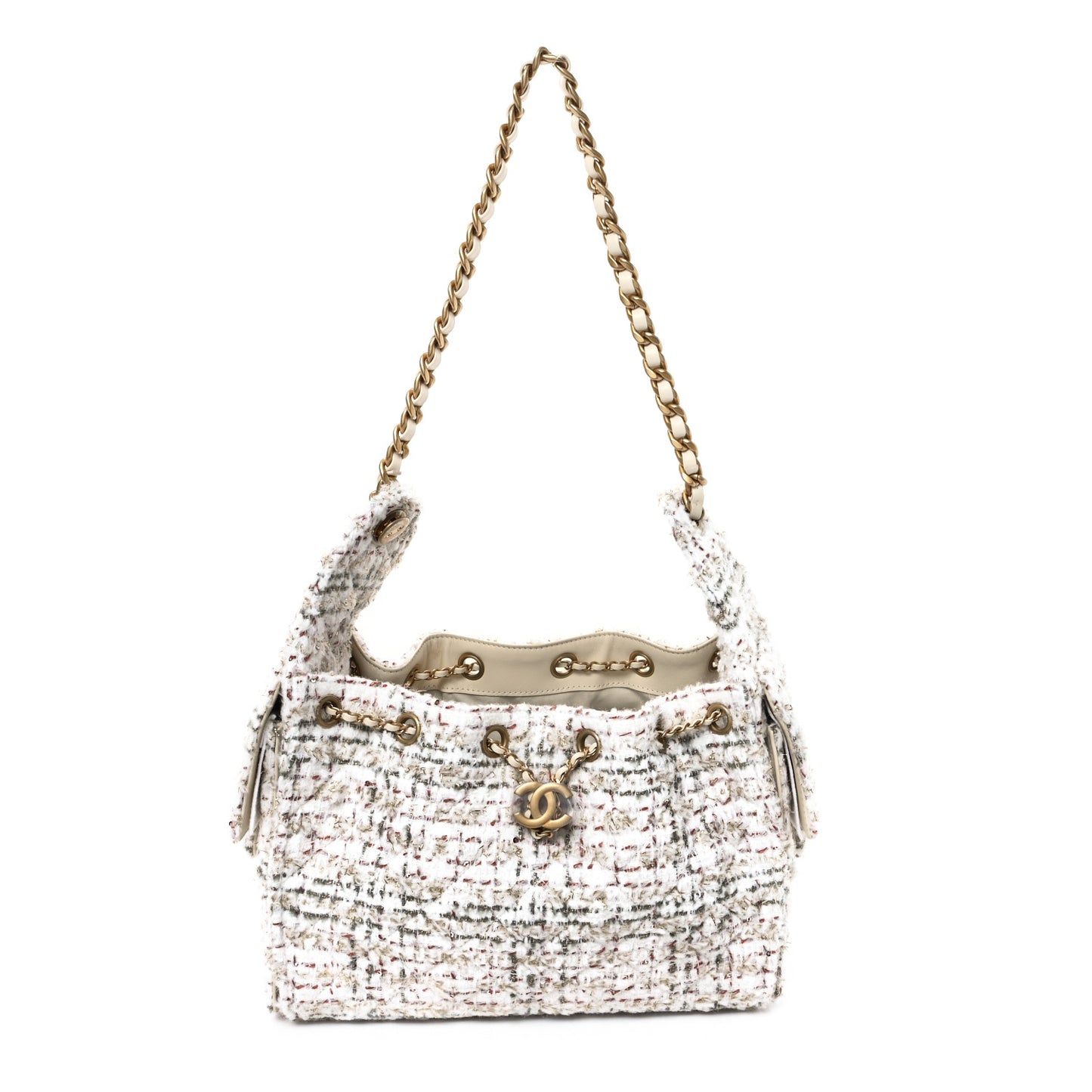 Wool Tweed Small Chanel 25 Handbag Ecru Gold Red Khaki Multicolor