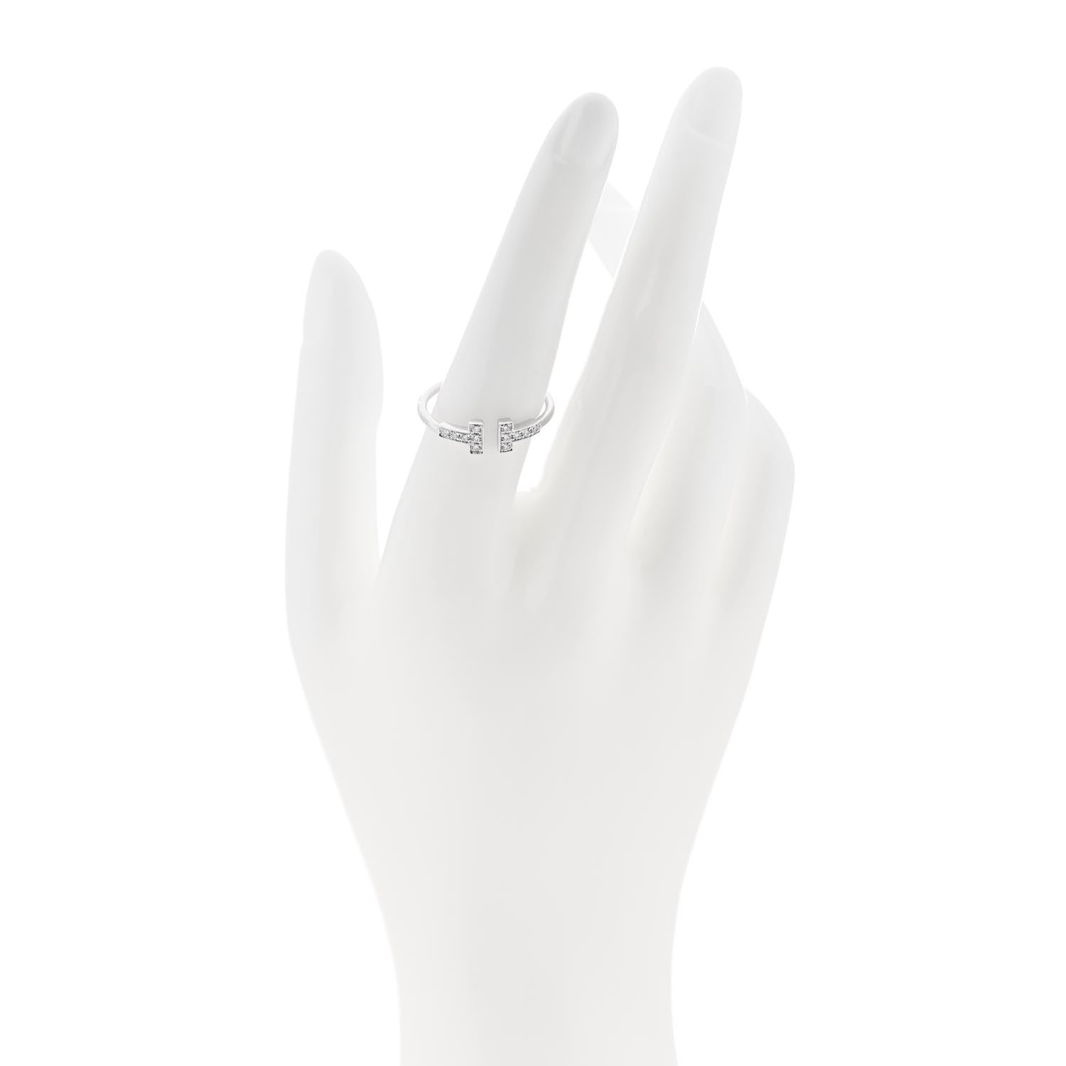 Tiffany 18K White Gold Diamond T Wire Ring 56 7.5 2 of 4