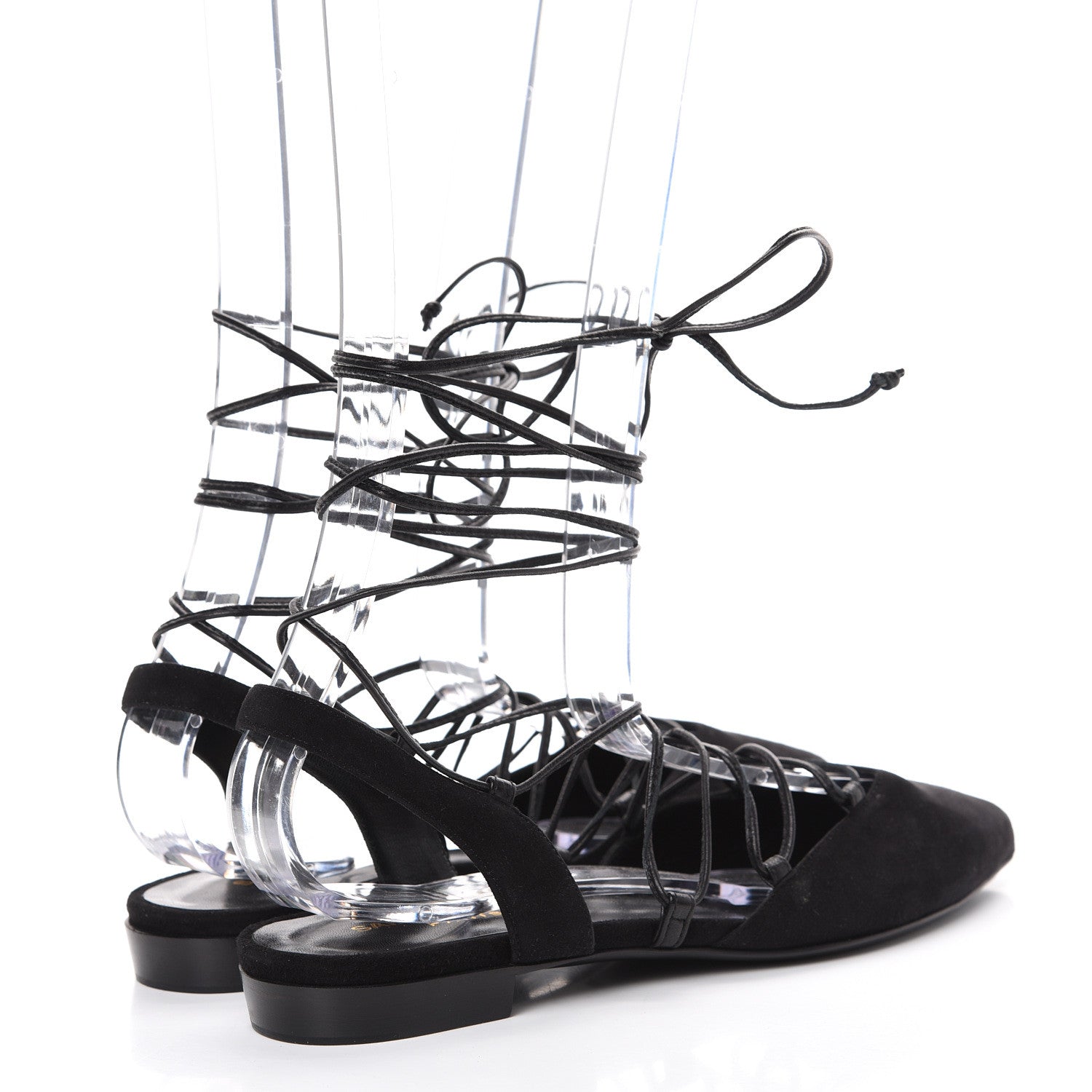 Saint Laurent Kid Scamosciato Lace Up Pointed Toe Flats 35 Black 4 of 10