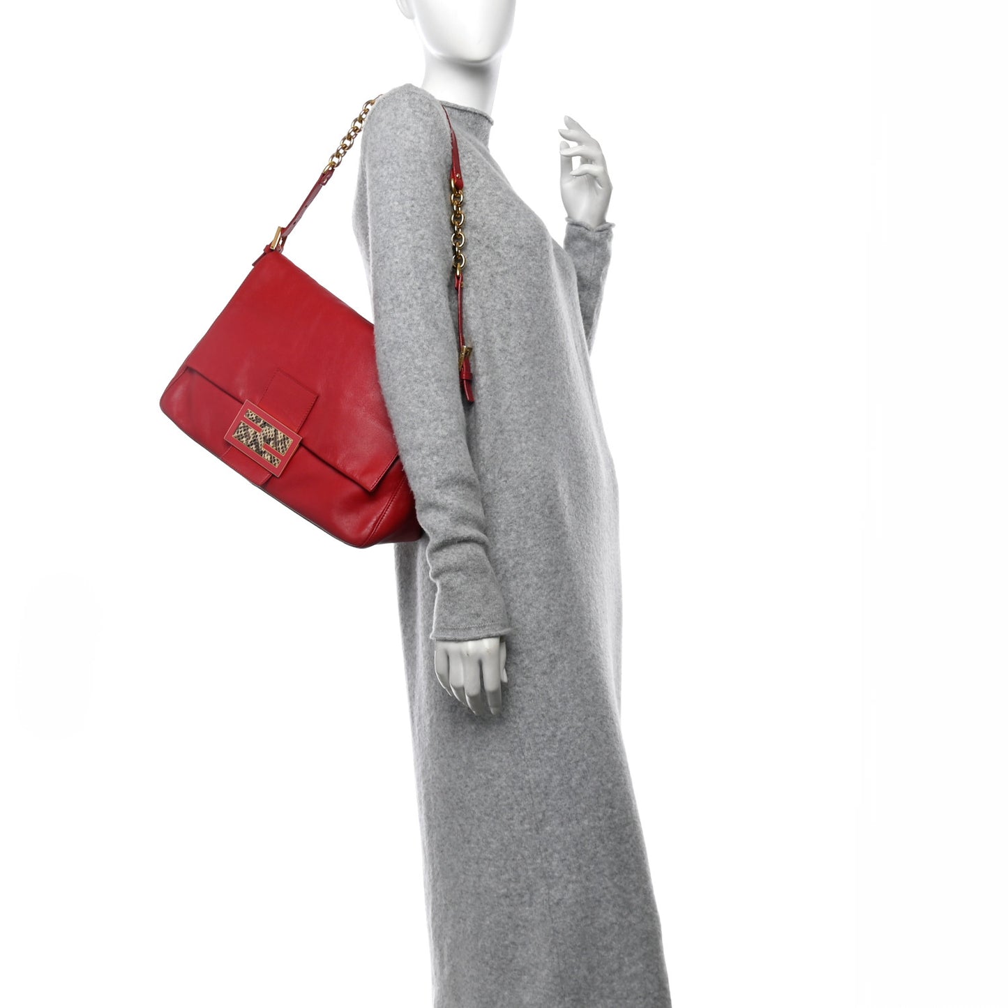Vitello Savana Snakeskin Big Mama Baguette Red