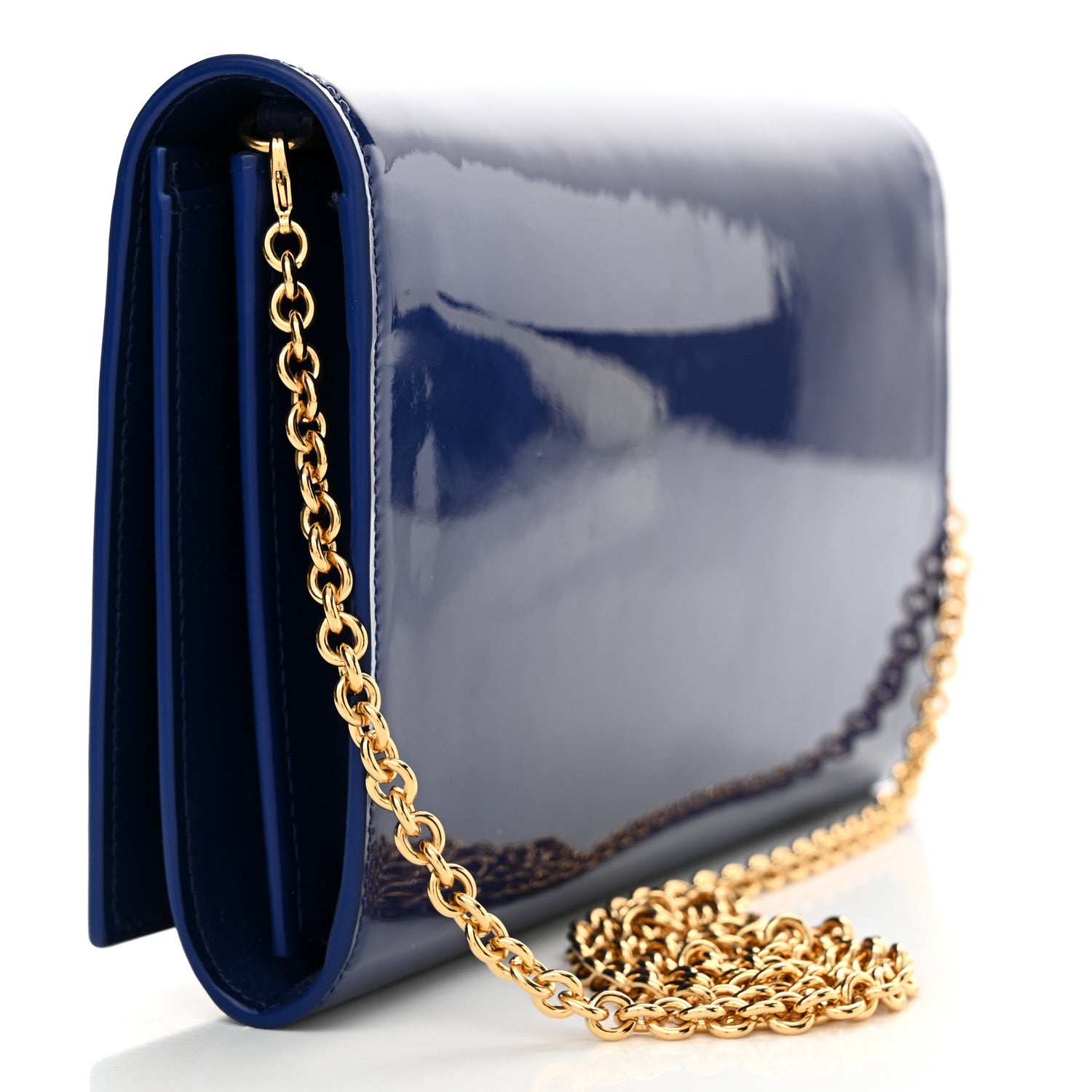 Saint Laurent Patent Calfskin Belle de Jour Chain Clutch Blue 3 of 11