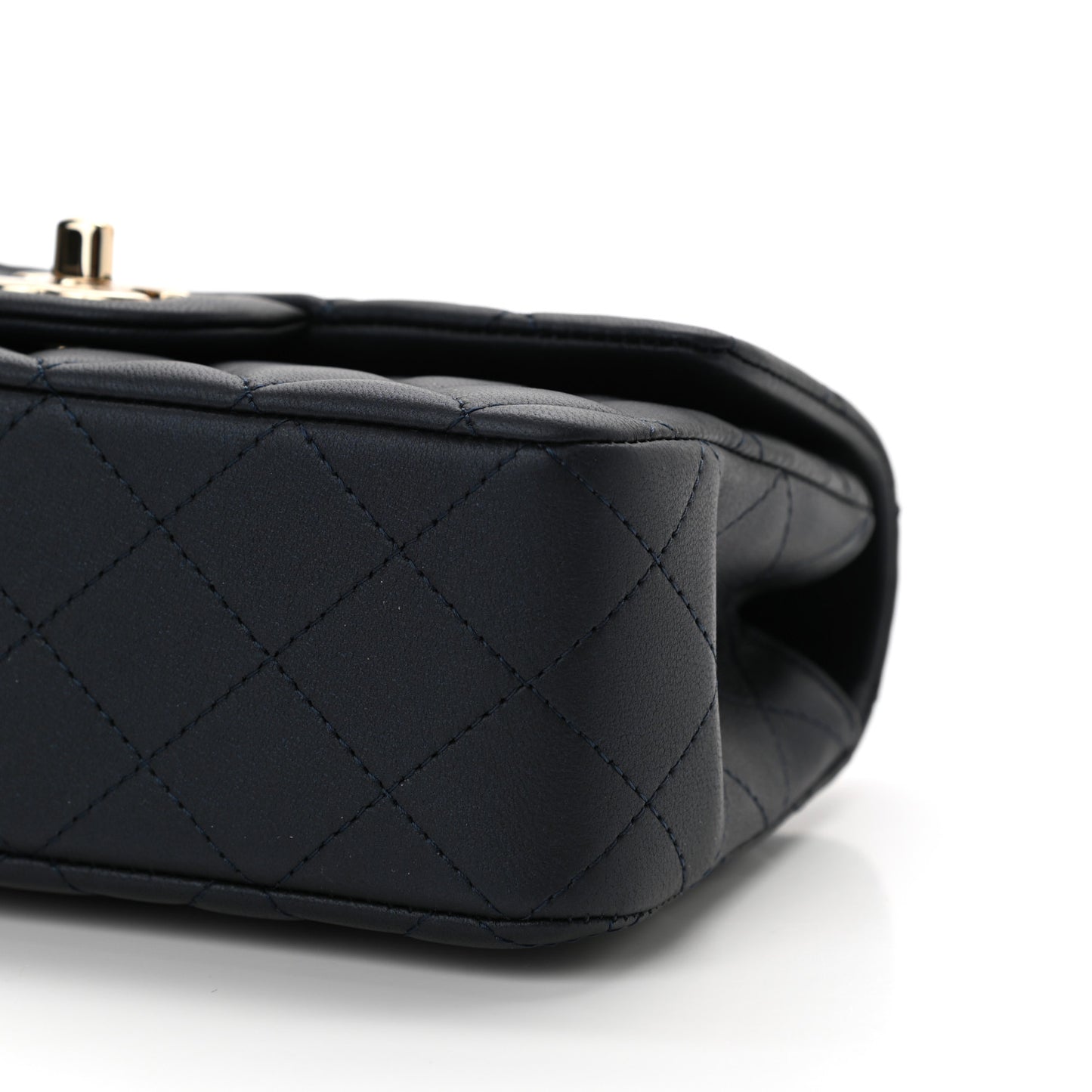 Lambskin Quilted Mini Top Handle Rectangular Flap Navy Blue