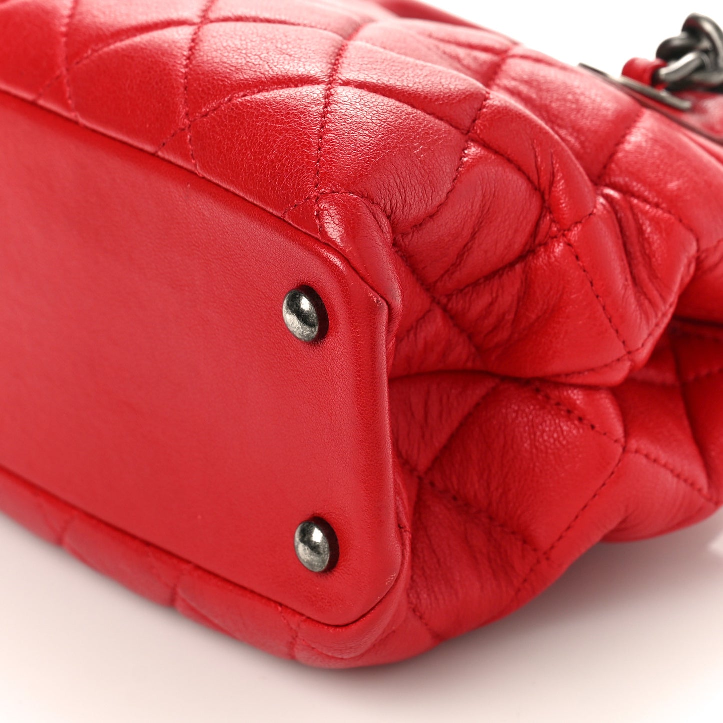 Shiny Sheepskin Quilted Small Shopping Tote Red