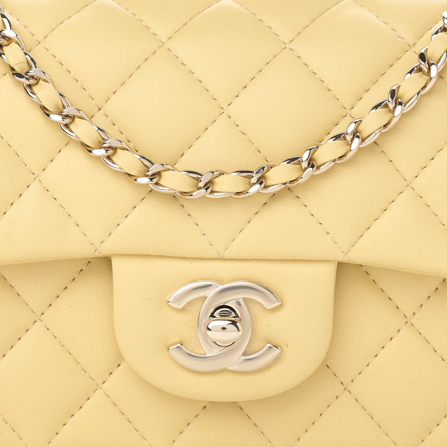 Lambskin Quilted Mini Top Handle Rectangular Flap Yellow