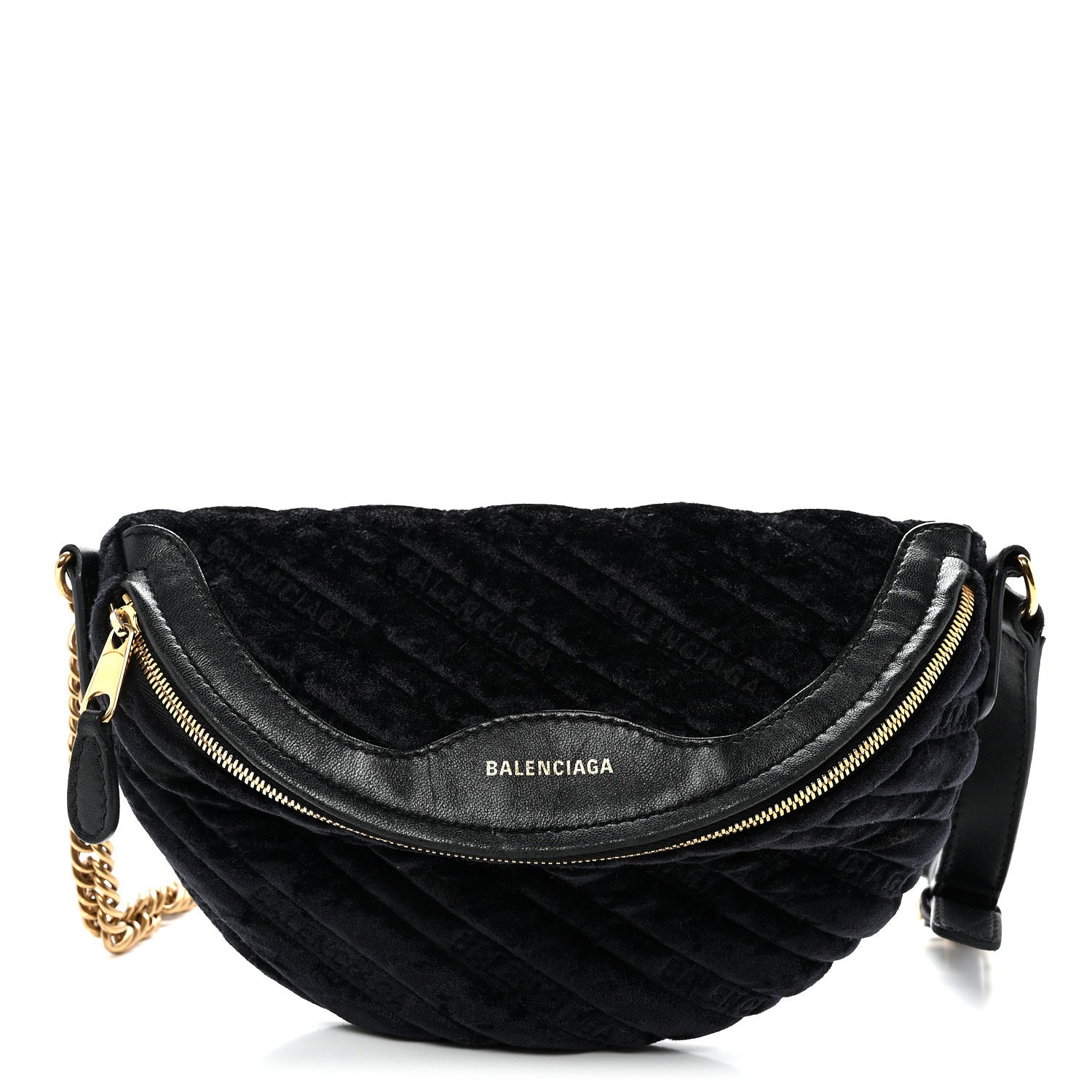 Balenciaga Crushed Velvet Logo Embossed XXS Souvenir Belt Bag