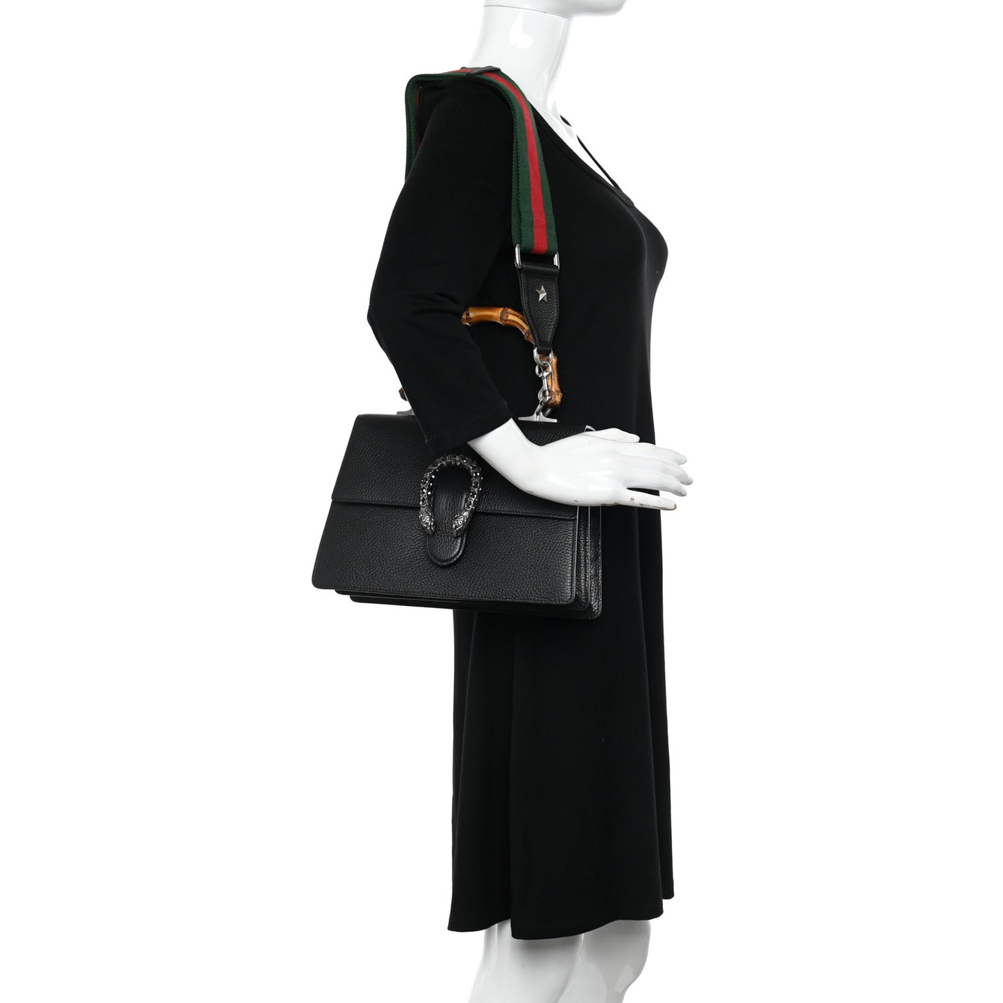 Dollar Calfskin Crystal Web Medium Dionysus Bamboo Top Handle Bag Black Black Diamond