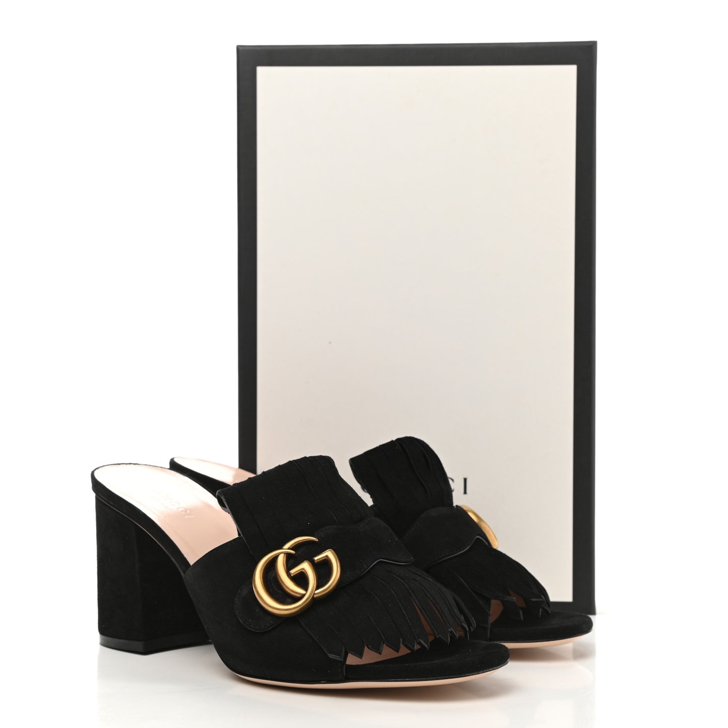 Kid Scamosciato GG Marmont Fringe 75mm Slide Sandals 39.5 Black