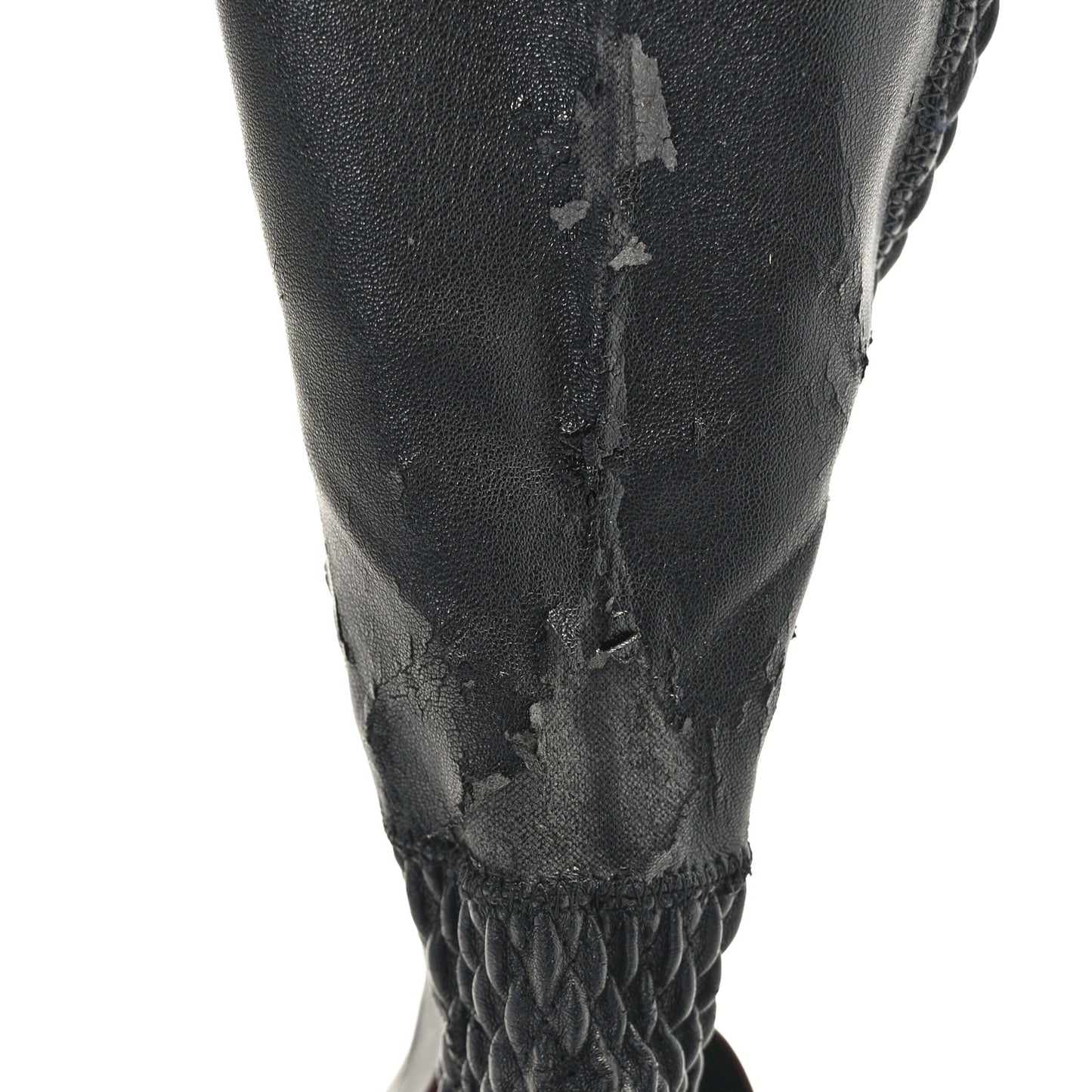 Calfskin Stretch Fabric Wave Over The Knee Boots 36 Black