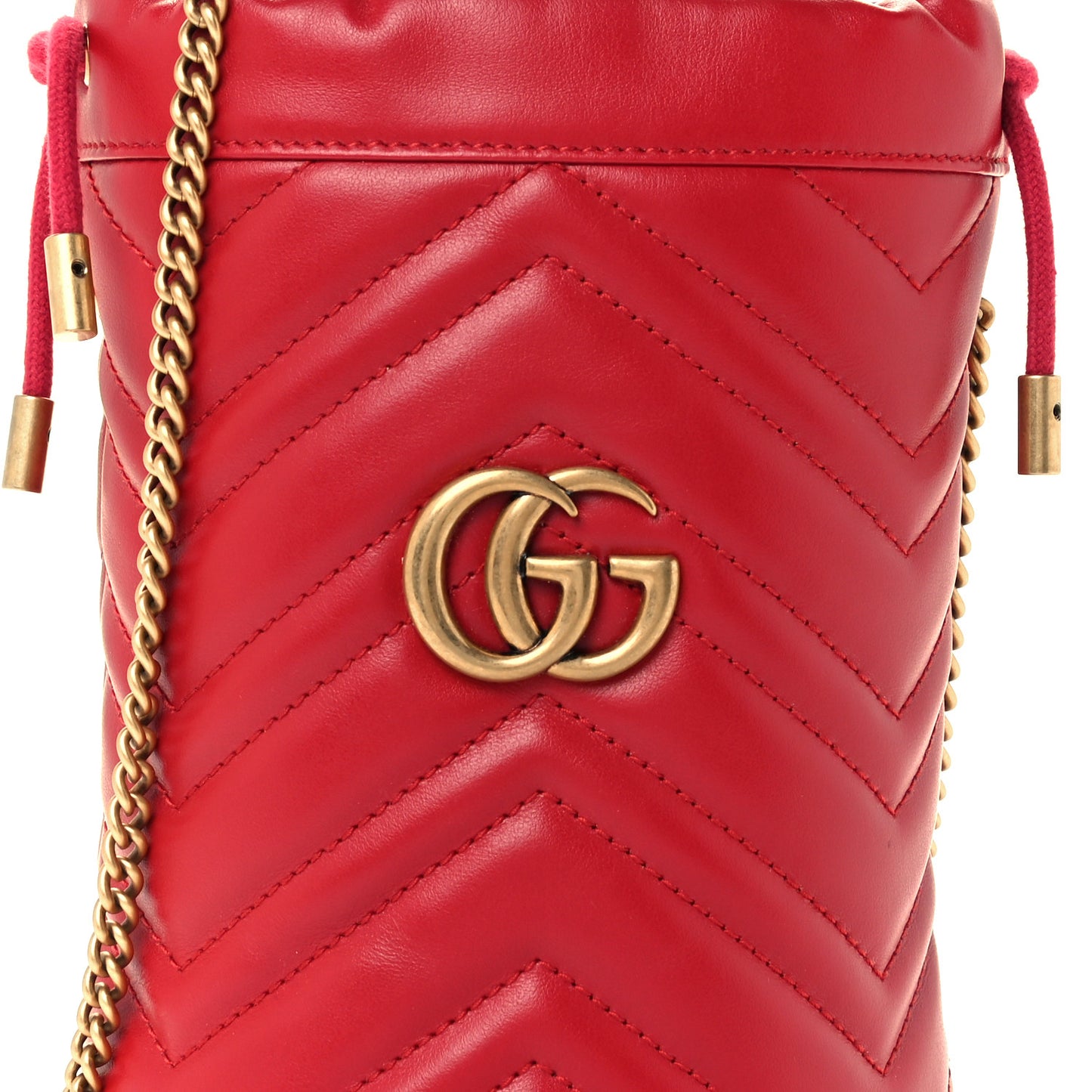 Calfskin Matelasse Mini GG Marmont 2.0 Bucket Bag Hibiscus Red