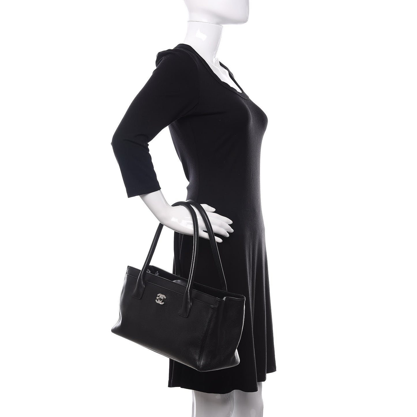 Calfskin Small Cerf Executive Shopper Tote Black