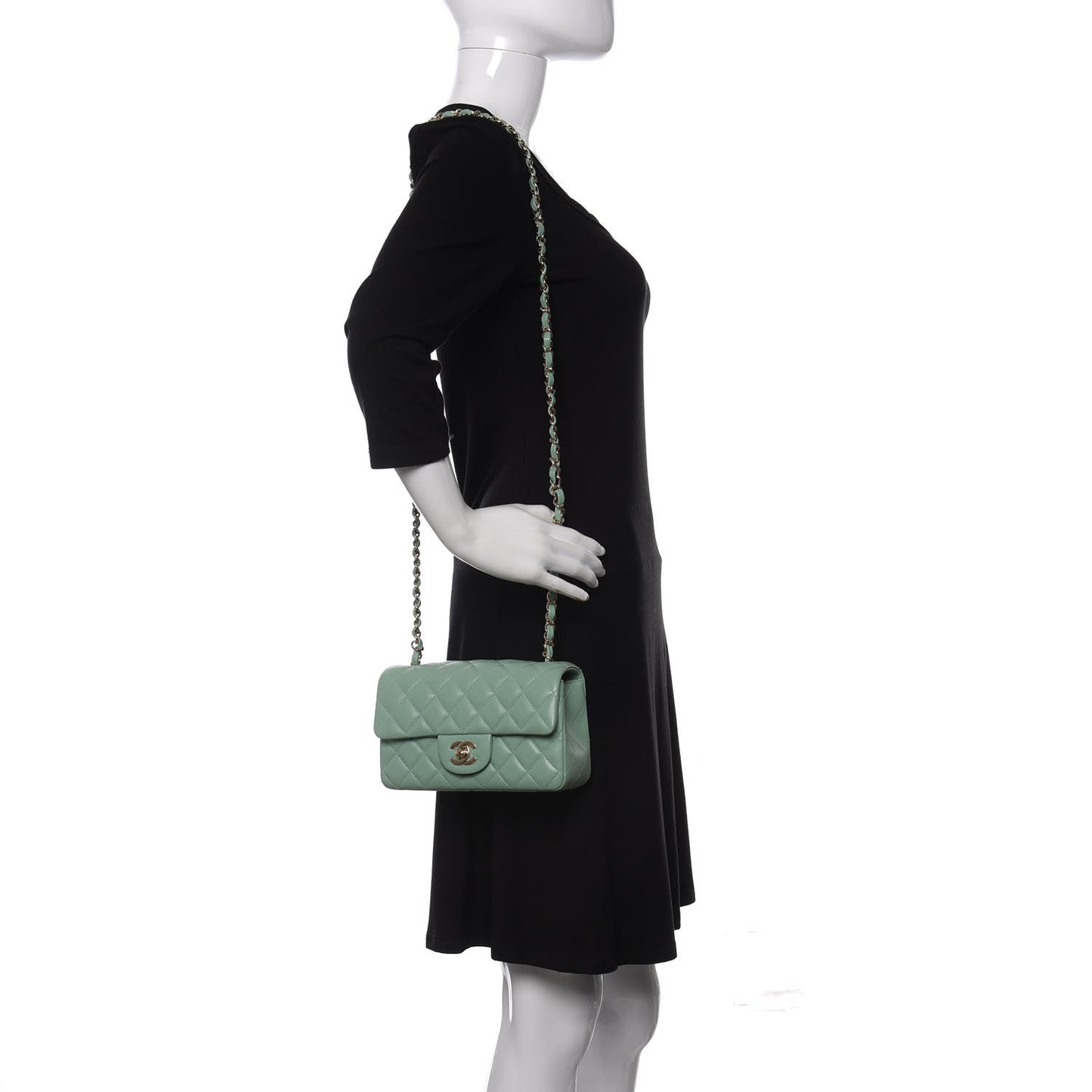 Lambskin Quilted Mini Rectangular Flap Light Green